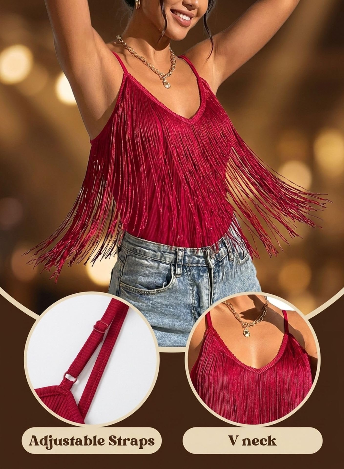 Débardeur Franges Femme - Vêtement Été Rave Sexy Bretelles Spaghetti V Chemisier Haut Chemises Hawaienne Chic Et Élégant Blouse Top Gilet sans Manche Mode Solide Caraco Vêtements