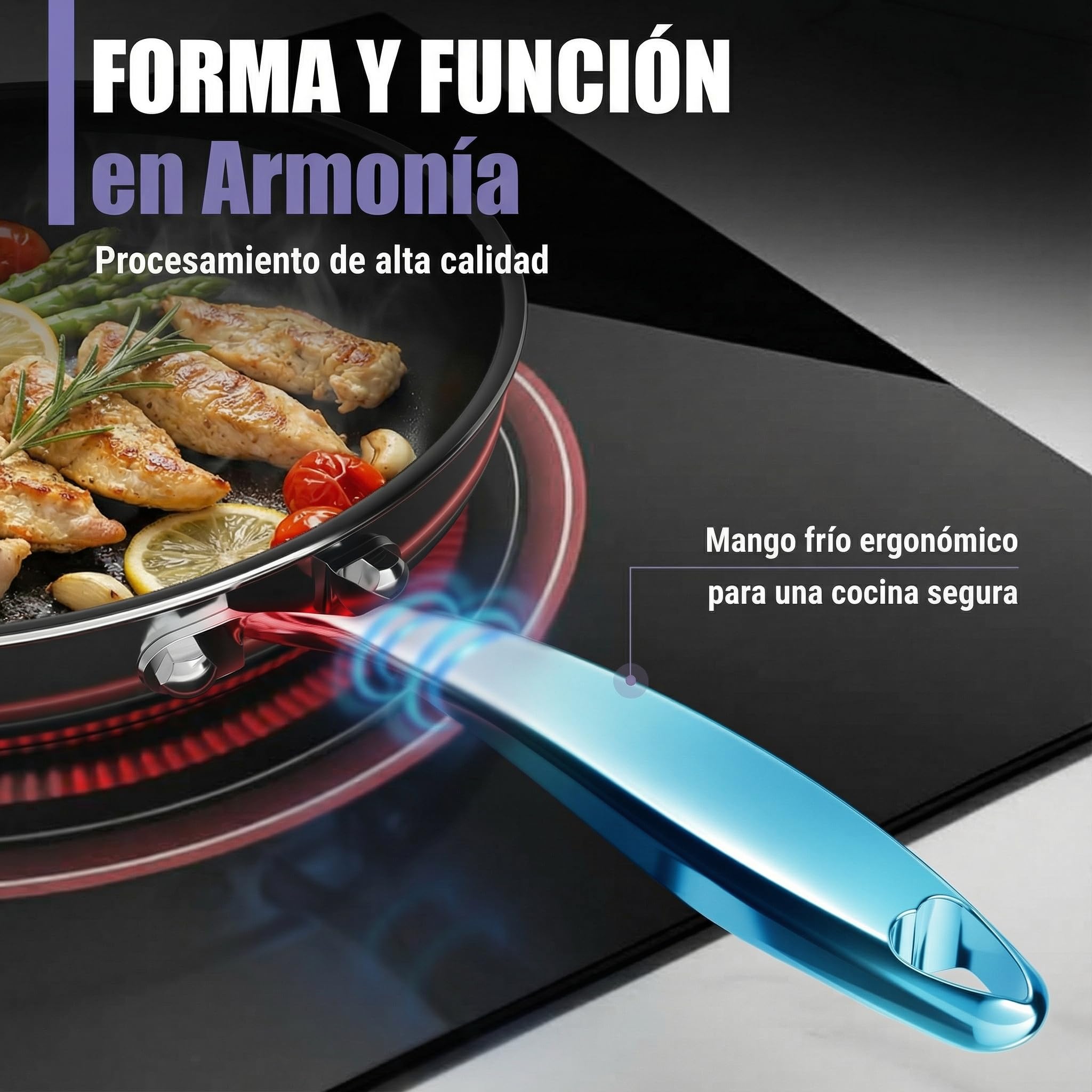 Sartén cerámica de 32 cm, revestimiento cerámico | 5 capas - 3 mm - 1,67 kg |para inducción, antiadherente, sin PFAS ni PTFE | Apta para lavavajillas y horno hasta 250 °C