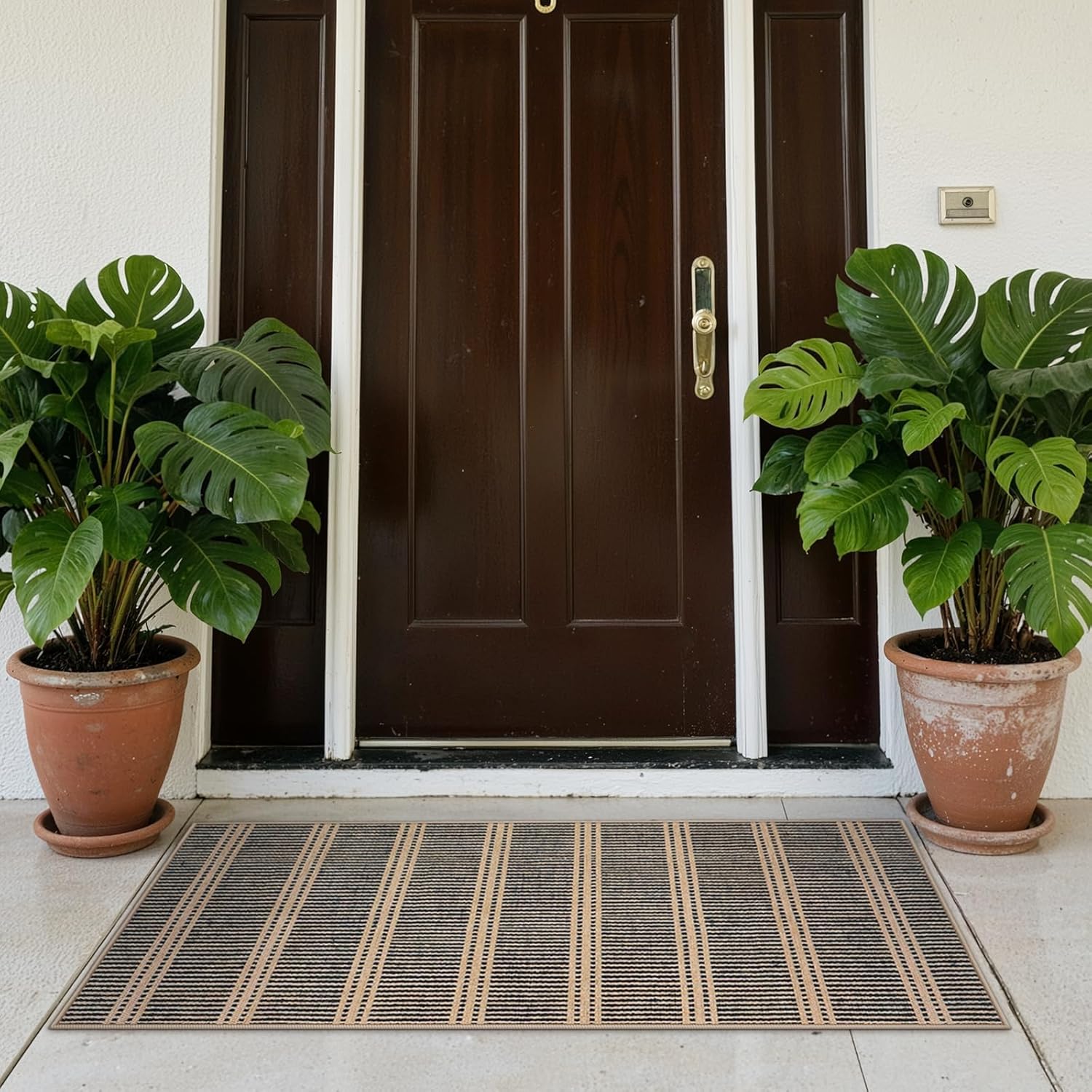 LIVEBOX Easy Jute Indoor Outdoor Rug 3x5 Front Porch, Black Striped Washable Outdoor Rugs for Entryway Living Room, Non Slip Rug Geometric Carpet Door Mat for Entry Front Door, Patio, Kitchen, Bedroom
