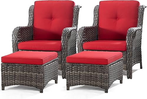 Miniatura 44 de Juego de 2 sillas de patio giratorias de 360 grados para exteriores y mesa auxiliar a juego – 3 sillas deslizantes de mimbre para patio con cojines