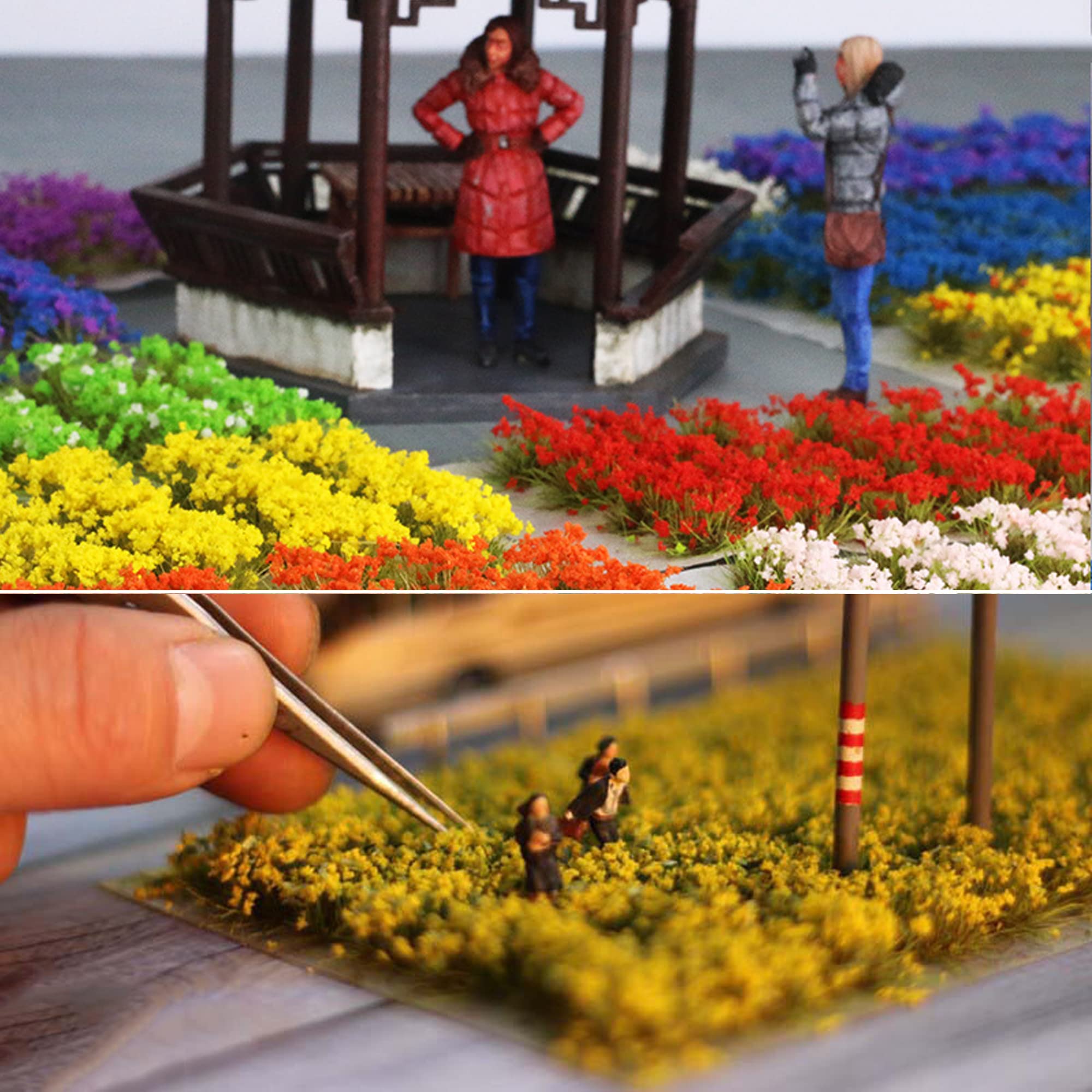 HAOBIN Mini Fleurs Et Touffes D’Herbe Statiques Jaune/Vert – Idéal Pour Paysages Miniatures Et Bricolage
