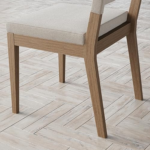 Miniatura 6 de Nathan James Linus - Silla de comedor tapizada moderna con patas de goma maciza en un acabado marrón cepillado con alambre lino naturalmarrón