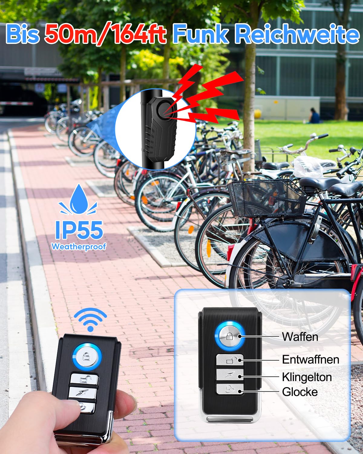 Cruxer 2 sistemi di allarme per bicicletta con telecomando, accessori per bicicletta senza fili, antifurto per moto, allarme per bicicletta, con funzione di allarme per scooter