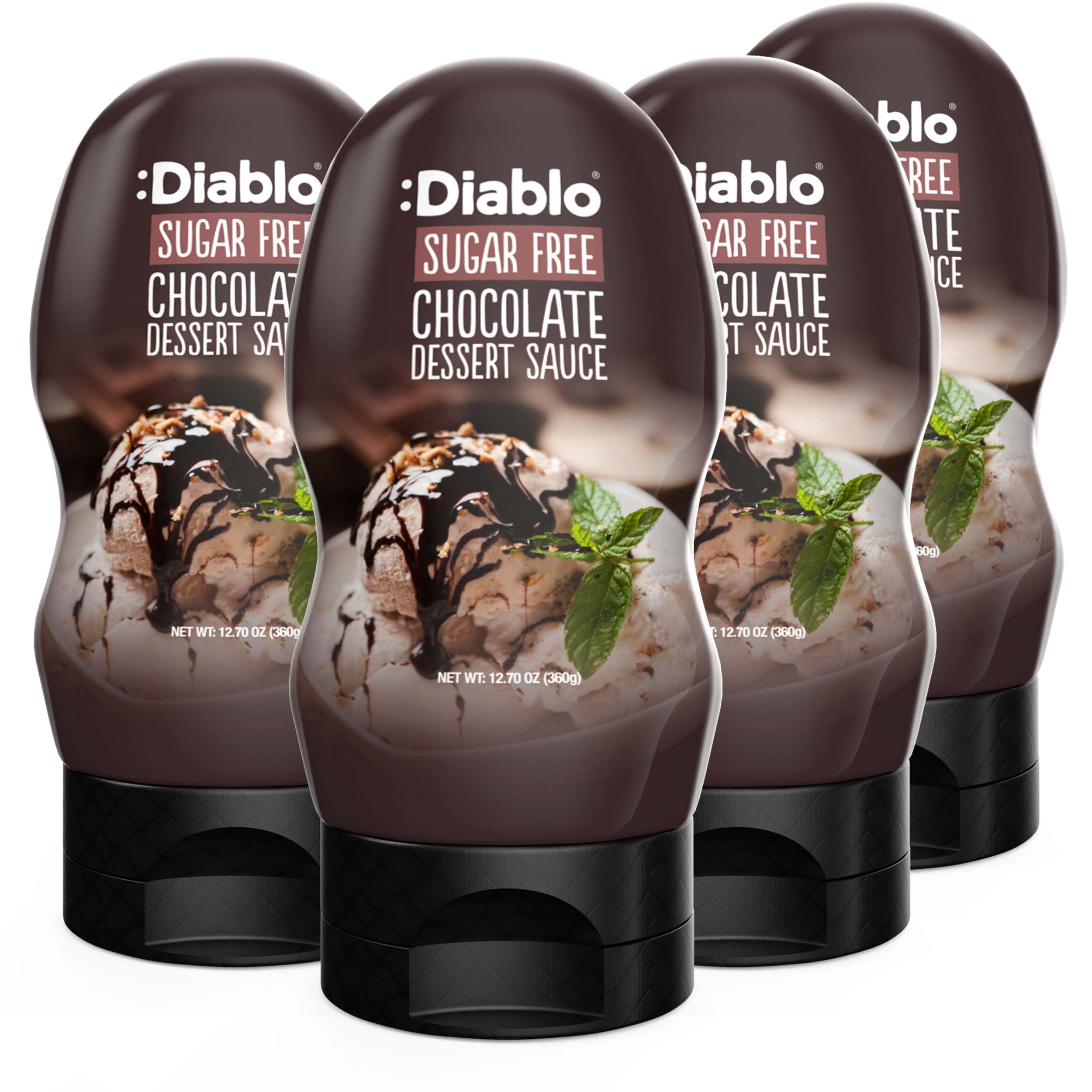 Diablo Sugar Free Dessert Sauce - Gluten-Free Syrup, Drizzle Sweetener, Keto Friendly Flavoring Topping, Perfect for Gifting, No Added Sugar - Chocolate, 360g, 12.70oz - 4 Packs