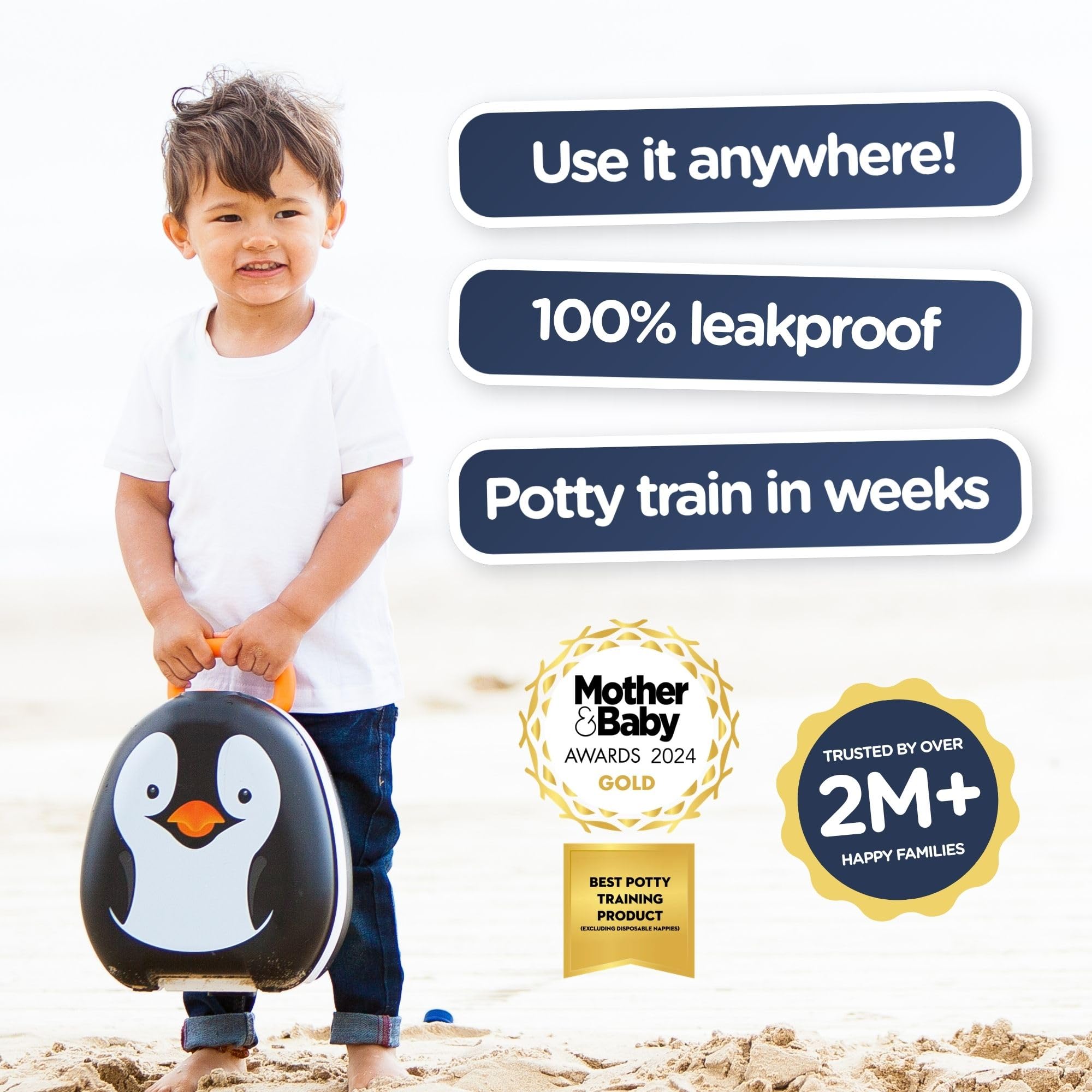 My Carry Potty - Pinguin Travel Töpfchen, preisgekrönter tragbarer Toilettensitz für Kleinkinder, den Kinder überall hin mitnehmen können