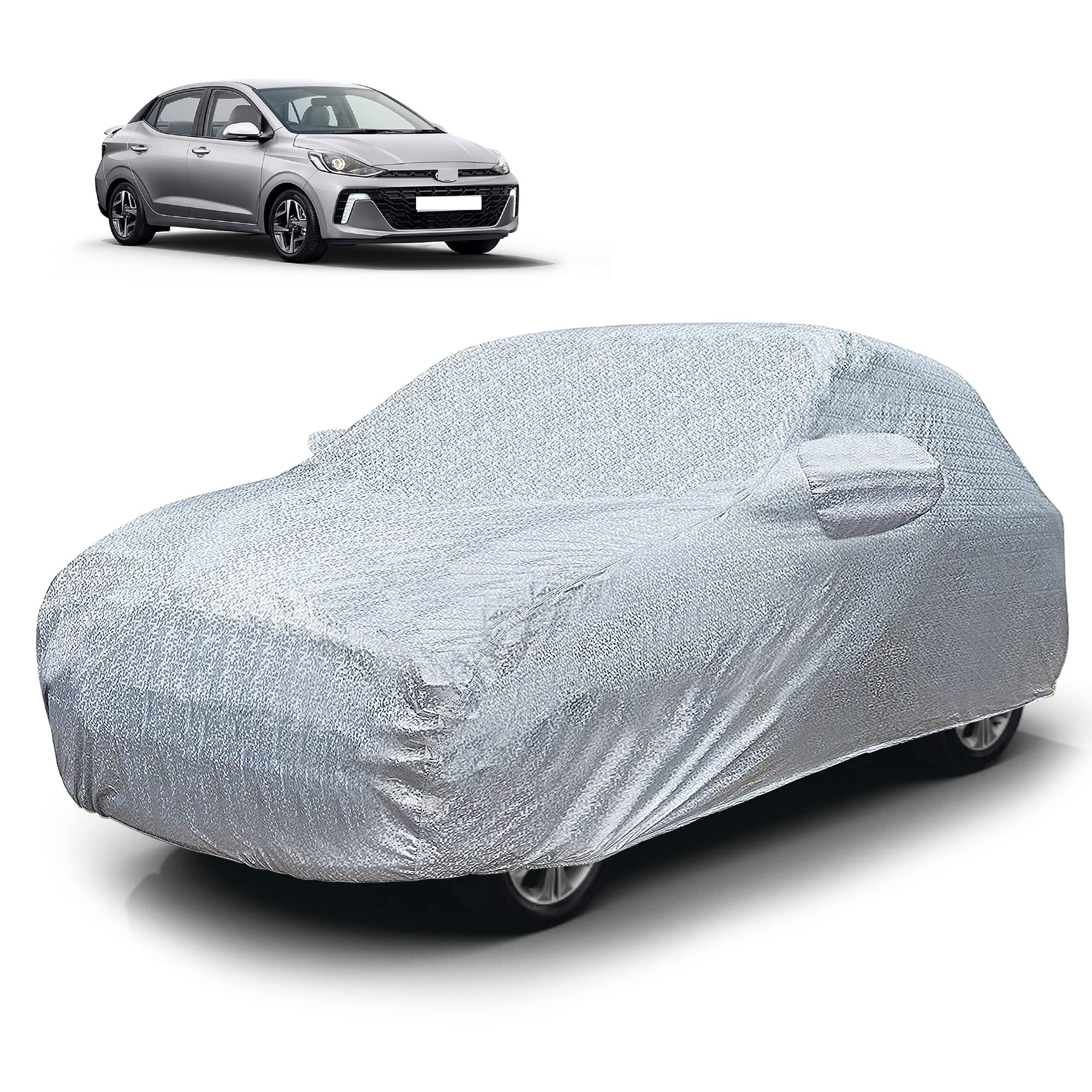 Autofy 100% Waterproof Car Cover SilverTech Fabric for Hyundai Aura [Year 2020 Onwards] - Dust & UV Proof Car Cover with Soft Cotton Flock Layer Inside for Paint Protection