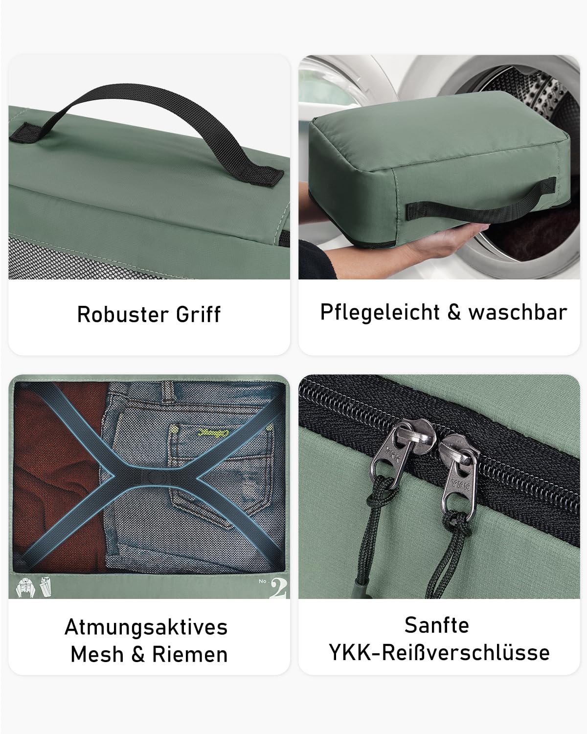 ECOHUB Packwürfel für Koffer, 7 Stück, Reise-Organizer, Packtaschen, recyceltes PET, umweltfreundlich, Reisezubehör, Schuhtaschen für Reisen, Aufbewahrungstasche, Gepäck-Organizer, Reisetasche(Grün)
