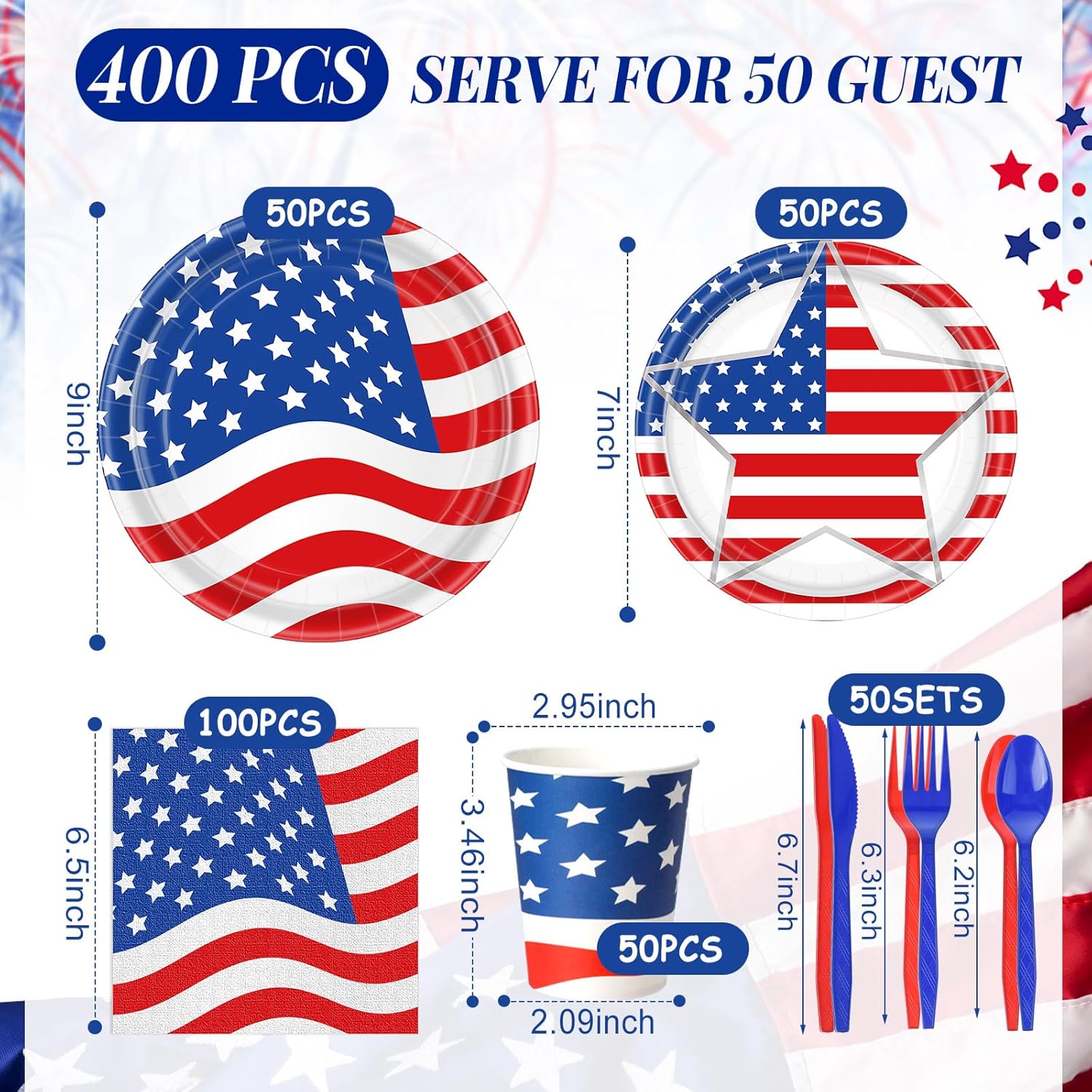 400 Pcs American Flag Patriotic Party Supplies Labor Day Disposable Paper Plates Napkins and Cups Veterans Election Tableware for Independence 4th of July Memorial Day(Novelty)