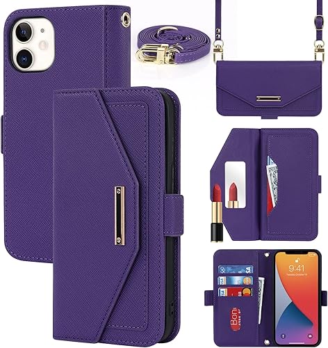 Miniatura 8 de Jaorty Funda para iPhone 1212 Pro para mujer con tarjetero, funda para iPhone 12 con correa, funda cruzada con ranuras para tarjetas de crédito,