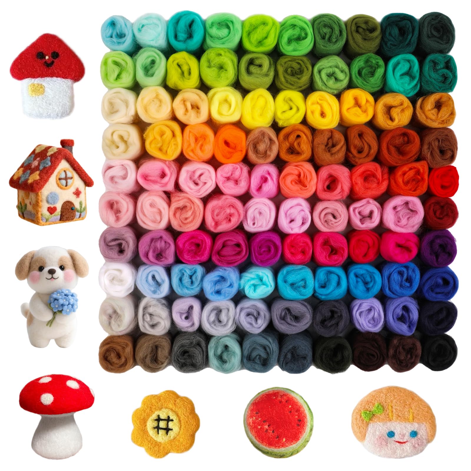 Namner 100 Colours Needle Felting Wool 300g Felting Wool Roving, Starter Felt Supplies for DIY Wool Crafts, Beginner-Friendly Wool Art Set