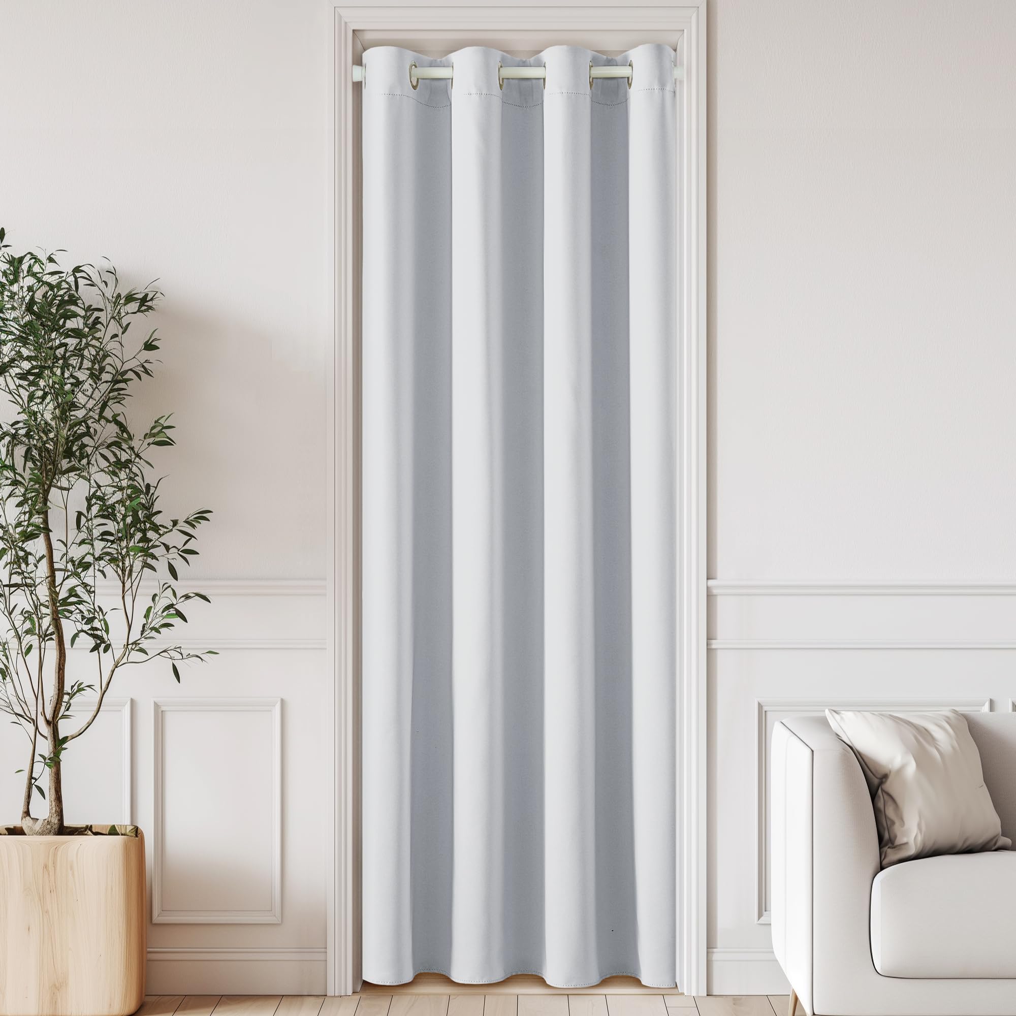 PONY DANCE Cortinas Puerta como Separador de Salon Dormitorio con Barra Cortinas Extensible sin Taladrar Ajustables Cortinas Termicas Aislantes Opacas 1 Panel 150x200cm Blanco Gris