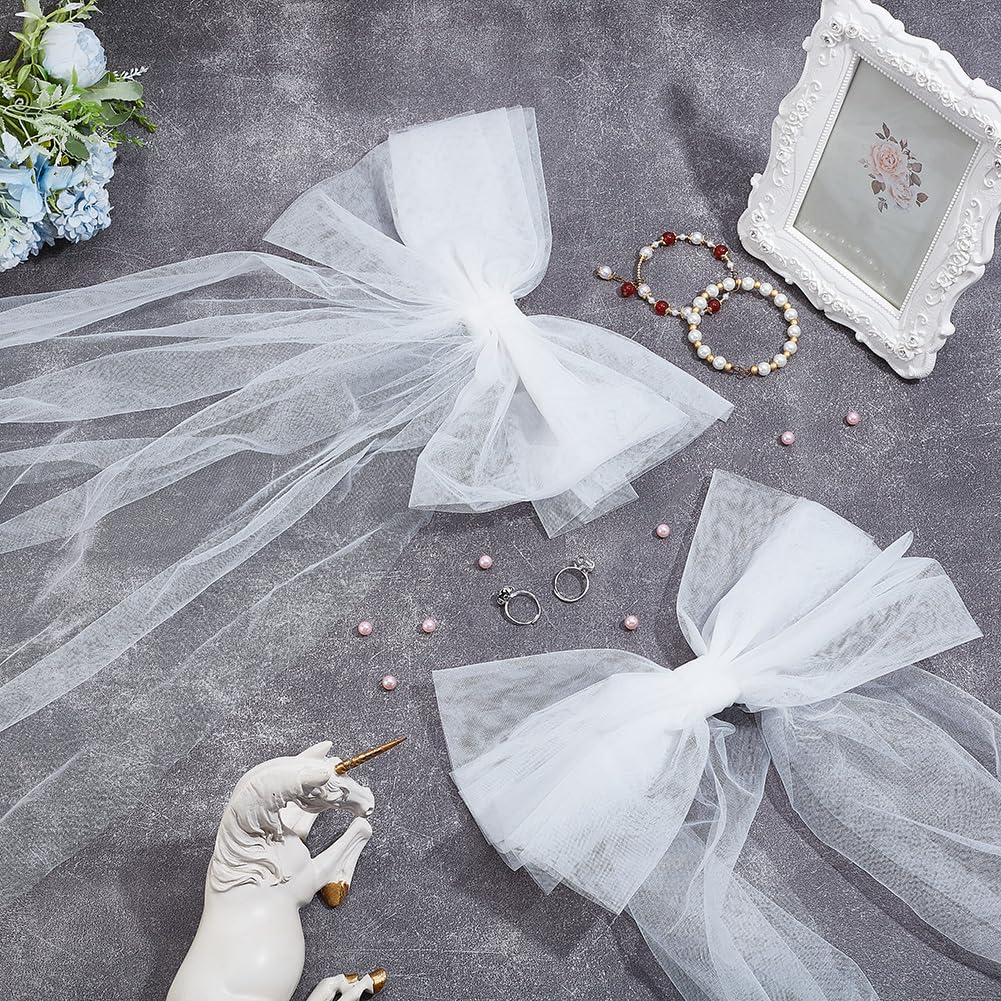HOBBIESAY 2Pcs Bridal Veil Tulle Bow Detachable Shoulder Bow Tulle Bride Wedding Bow Knot Veil White Tulle Hair Clip for Wedding Hair Decoration - Image 4
