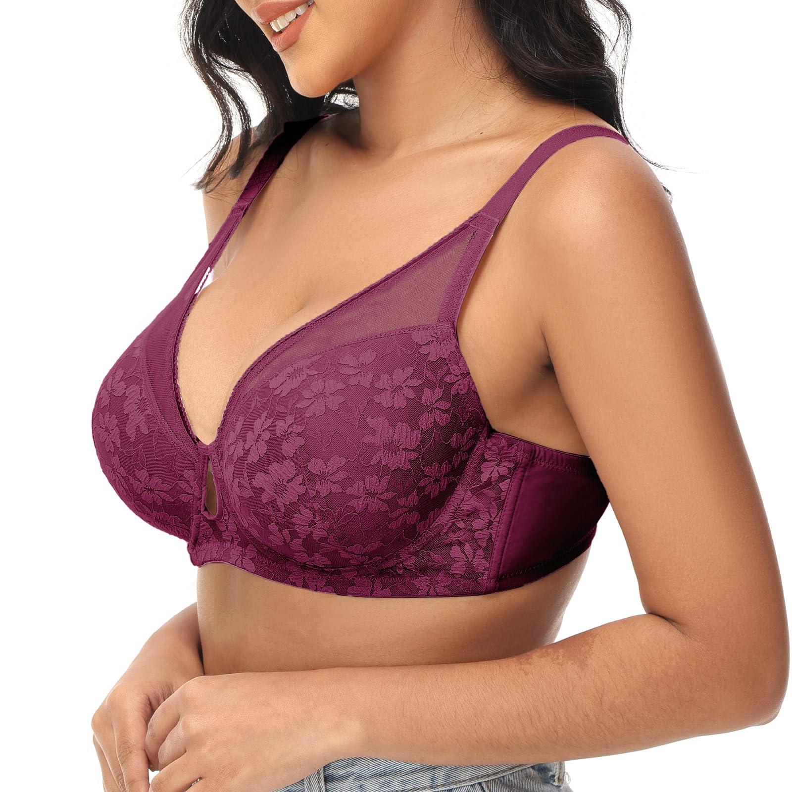 FallSweet Sujetador Escote Profundo Push up de Encaje para Mujer Push Up Sujetador con Aros Acolchado Añade una Copa Sujetador Sexy