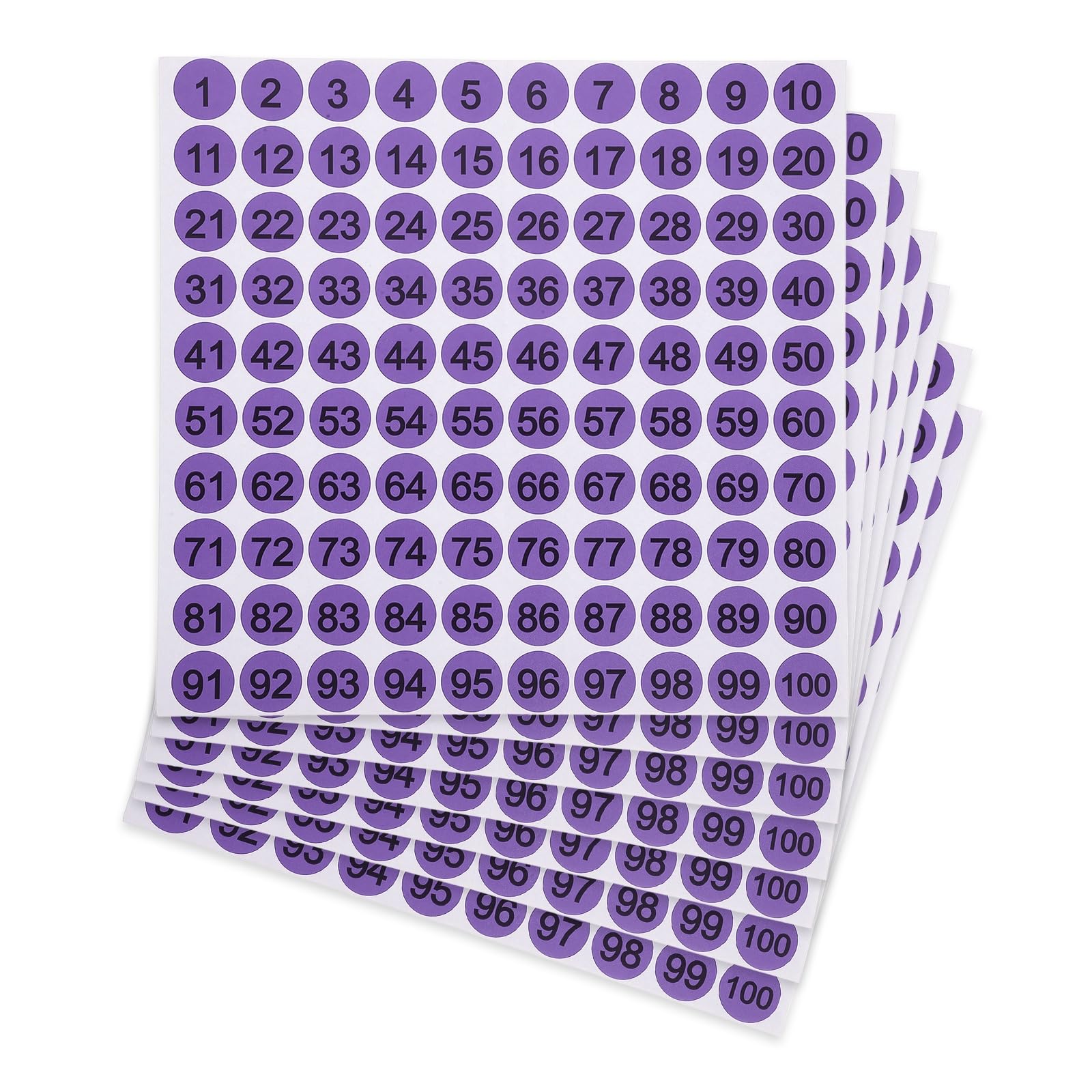 PATIKIL 25mm Consecutive Number Stickers, 7 Pcs 1 to 100 Waterproof Self-Adhesive Round Number Sticker Decal for Inventory, Storage Organization, Boxes, Bins, Toolbox, Lockers, Purple
