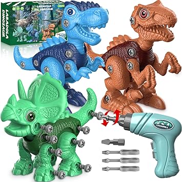 Take-Apart Dinosaur Toys for Boy 4-6 85 Piece 3 Pack Dino & Electric Drill | Easy-to-Use Construction Building Set for Little Hands - STEM Educational Toy & Gifts for Kids Birthday Christmas