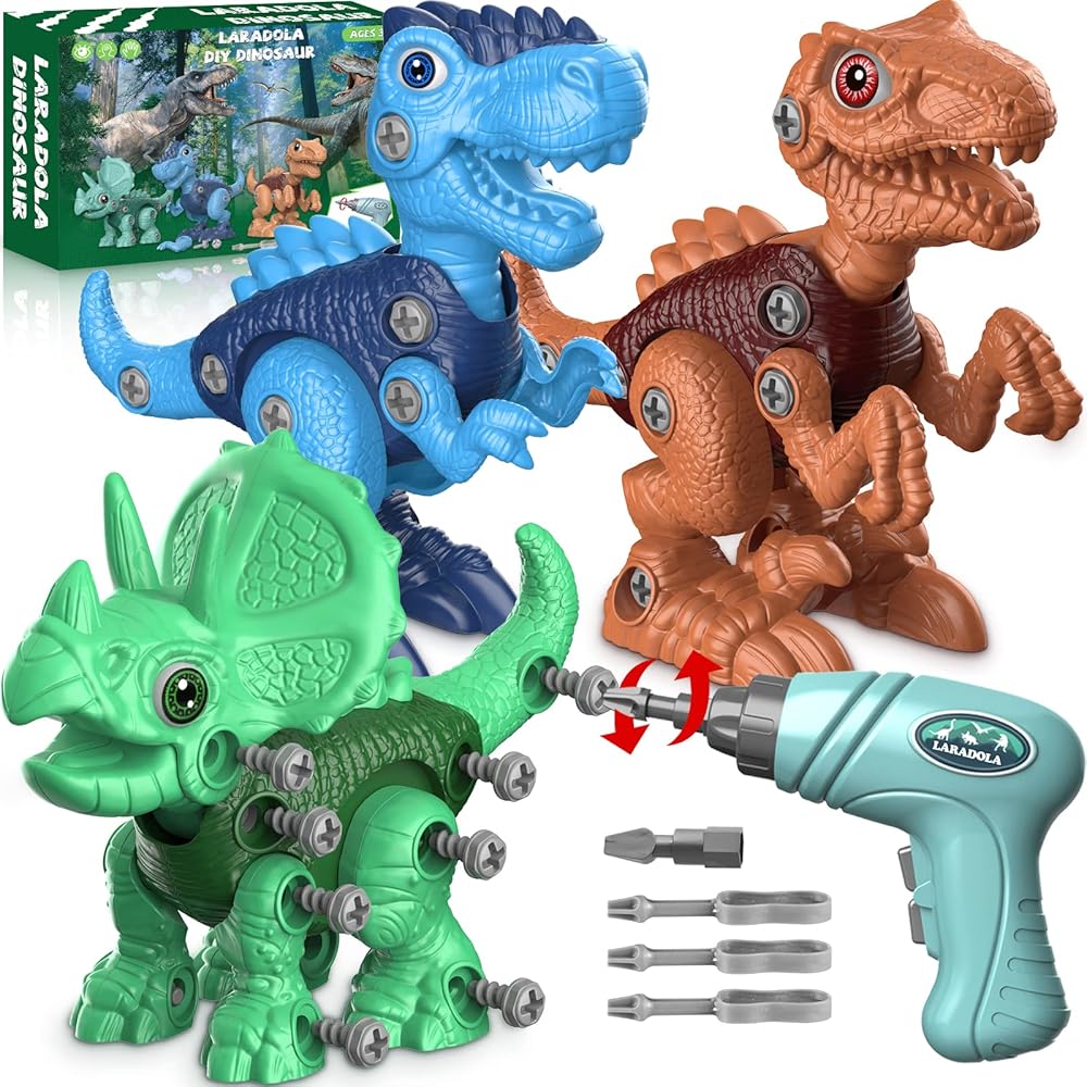 Laradola Dinosaur Toys for 3 4 5 6 7 8 Year Old Boys, Take Apart Dinosaur Toys for Kids 3-5 5-7 STEM Construction Building Kids Toy with Electric Drill, Party Christmas Birthday Gifts Boys Girls