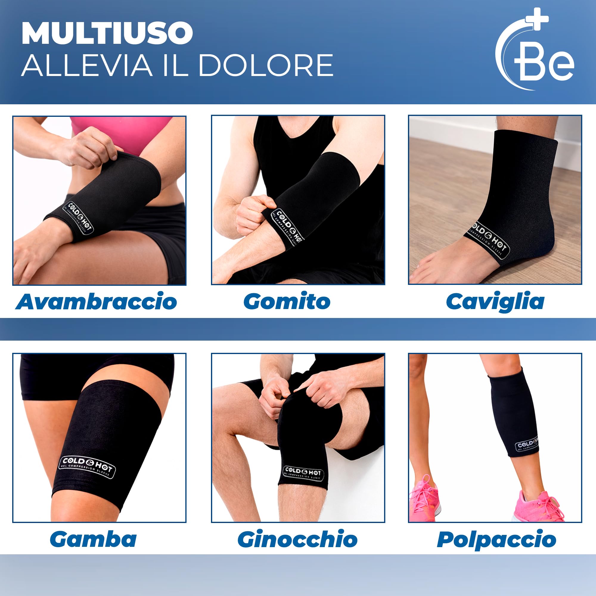 Set di 2 maniche compressive in gel freddo/caldo - Taglie M 33–40cm - Impacco Freddo/Caldo Indossabile 360° Slip-On - Ice Cold Sleeve - Per polso, gomito, braccio, caviglia, ginocchio