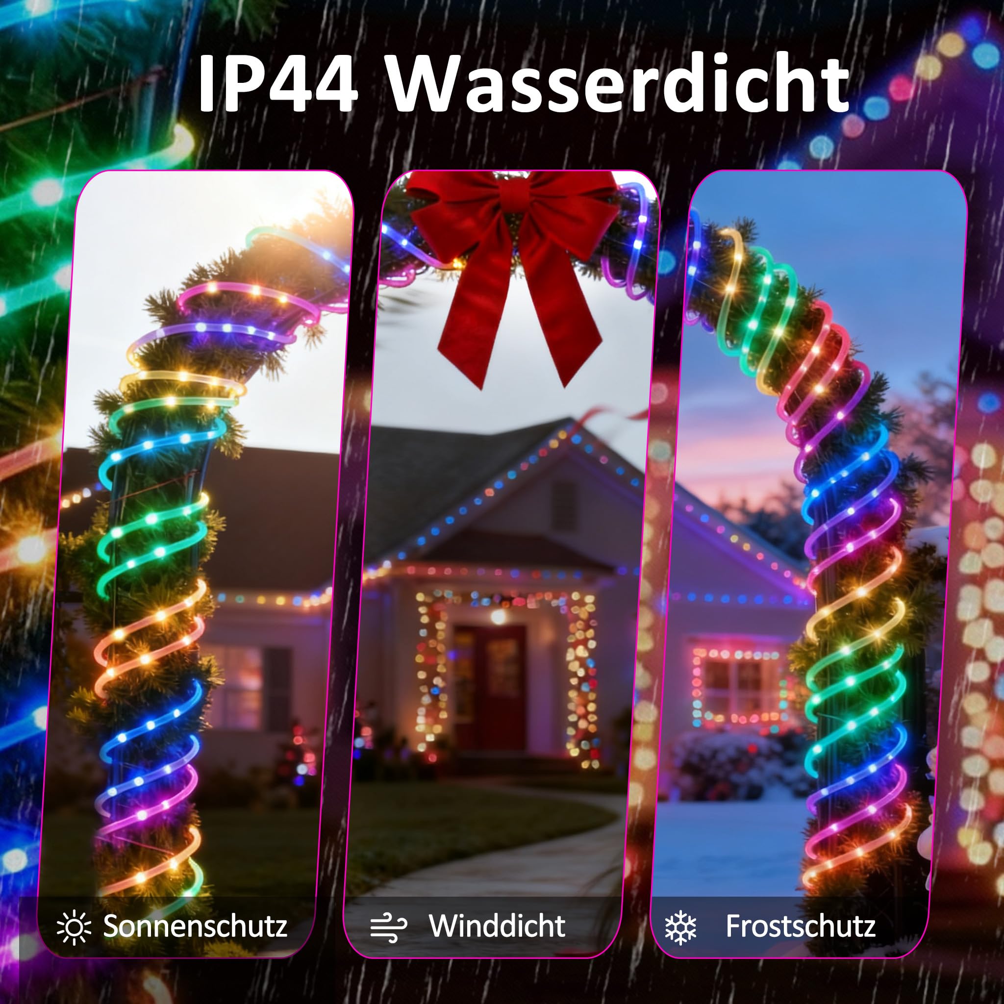 YRHome wąż świetlny LED, 100 m, 1000 diod LED, z wtyczką, do użytku na zewnątrz, z timerem, 8 trybów i możliwością regulacji jasności, IP44, wodoodporny, oświetlenie dekoracyjne RGB LED, do użytku