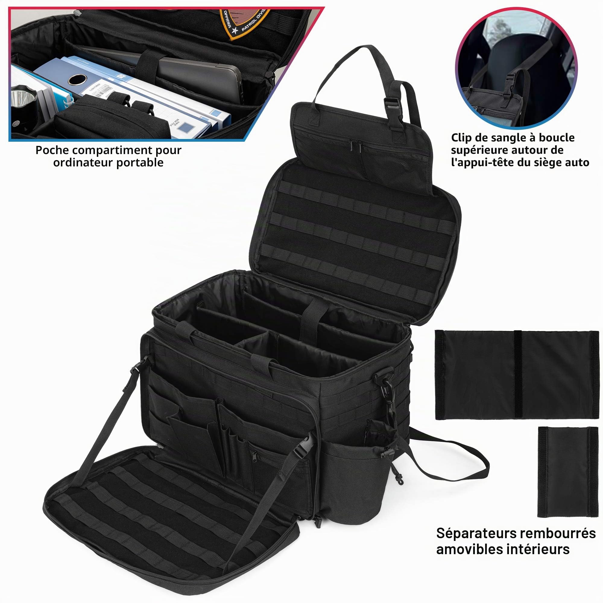 Trunab Sac Intervention Police Sac Tactique Molle Sac de Patrouille, Organisateur de Siège Avant de Voiture, Sac de Voyage Militaire avec Bandoulière Compartiment pour Laptop 15,6"
