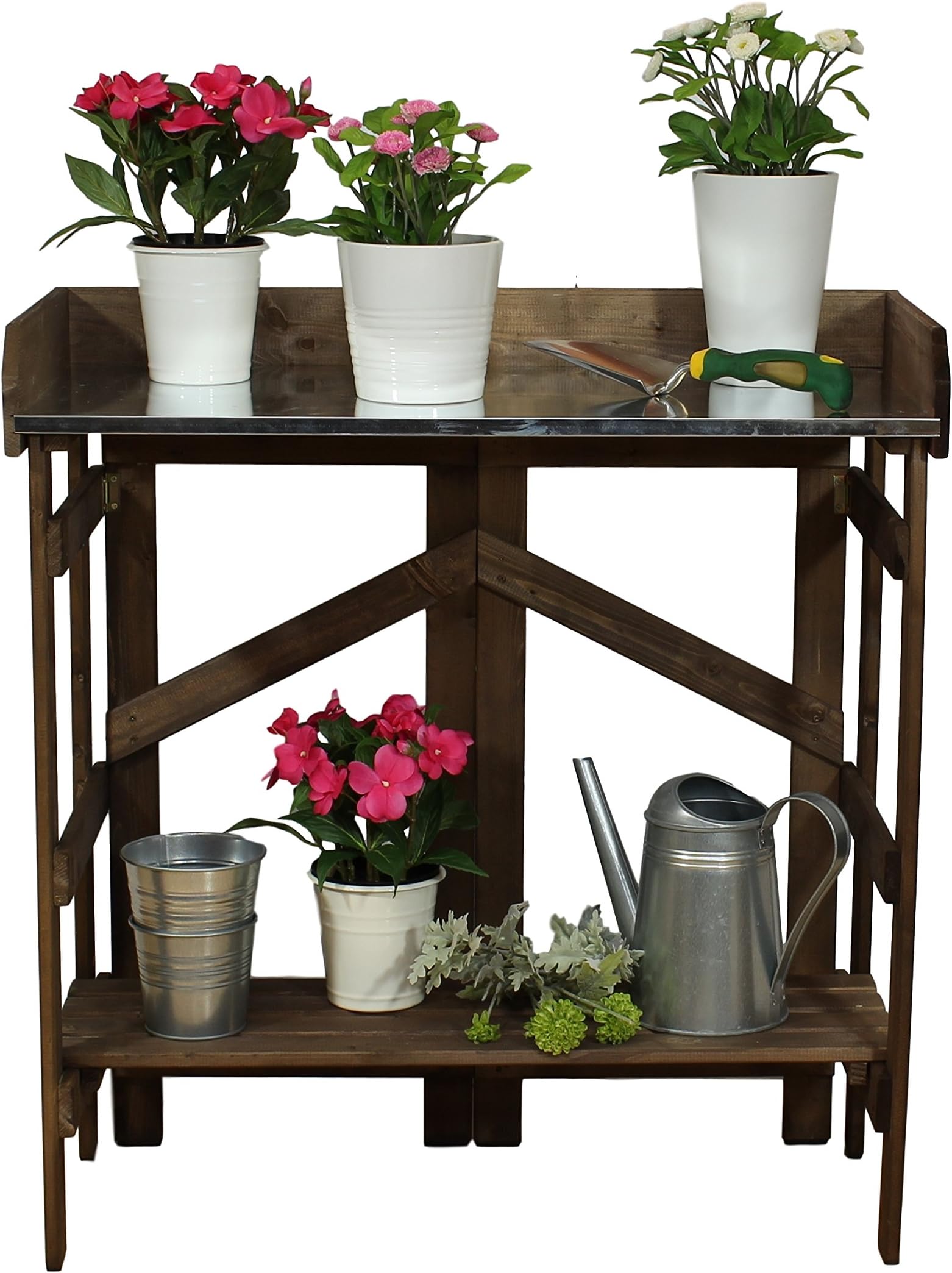 VYTAL Folding Potting Bench/Event Table (Dark Brown) - Ideal for outdoor gardening or backyard entertaining. Quick & easy to assemble, folds down flat for easy storage. No tools required.