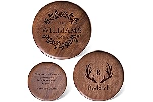 Personalized Wooden Table Serving Tray - Premium Walnut Wood Round Serving Tray