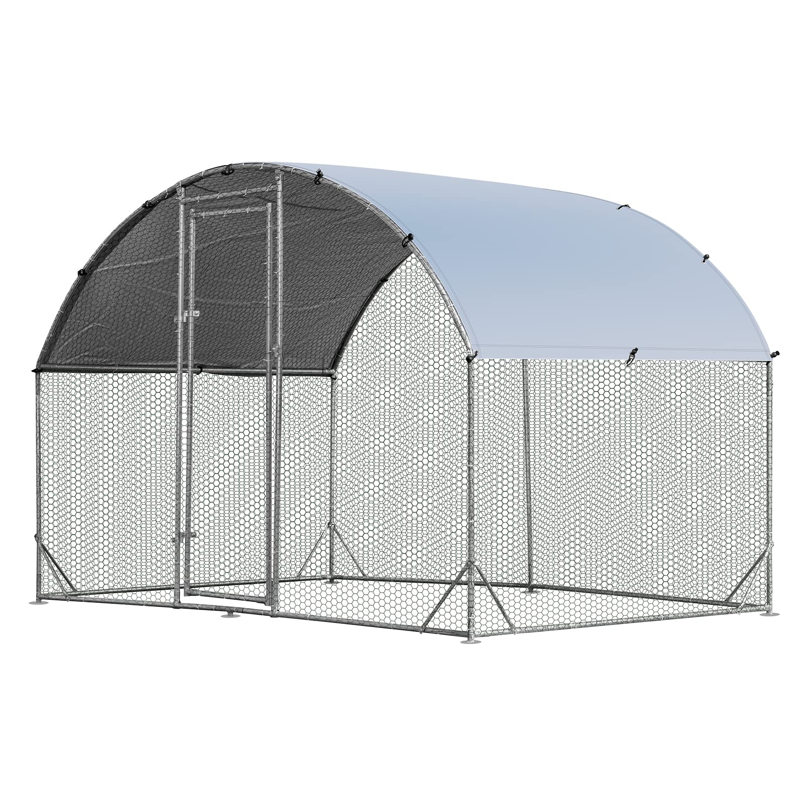 GYMAX Enclos Poulailler en Métal 2,8x1,9x2m, Parc Grillagé avec Protection Solaire et Housse Imperméable, Piquets de Sol, Abri pour Élévage de Volaille Lapins Canards, pour l'Extérieur, Ferme