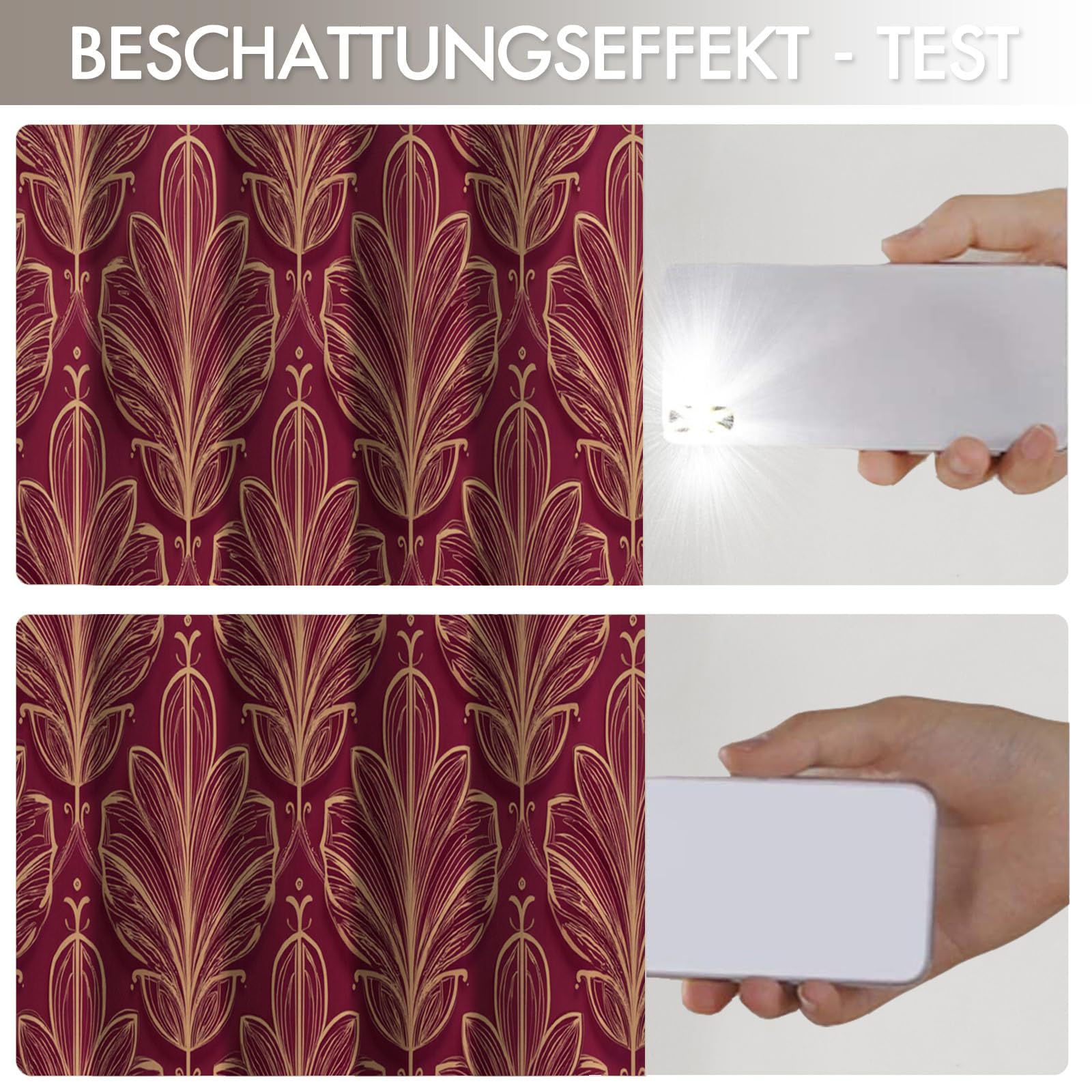 Rideau Occultant Thermique Anti Froid Luxe Rayures Feuilles, 110Lx215H Cm Lot De 2 À Oeillets, Tenture Opaque Art Botanique Decoration pour Chambre Salon Intérieurs, Rouge Bordeaux