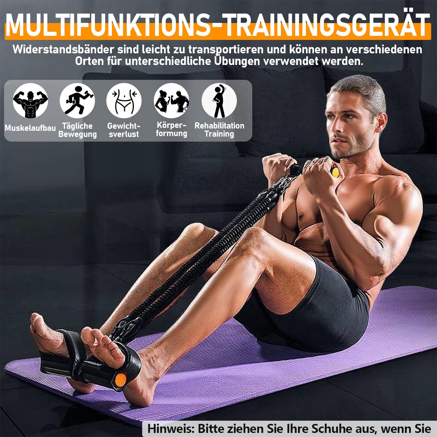 2026 Widerstandsband mit Griff Set, 45kg Einstellbar Sit-Up Trainingsgerät, 4-Rohr Pedalwiderstandsgerät Resistance Bands mit Trainingsanleitung - Bauchtrainer Fitnessgeräte für Zuhause
