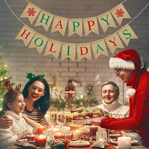 Miniatura 6 de jijAcraft Cartel de Navidad premontado, cartel de Navidad de arpillera para la repisa de la oficina en casa, decoración de interiorexterior, letrero