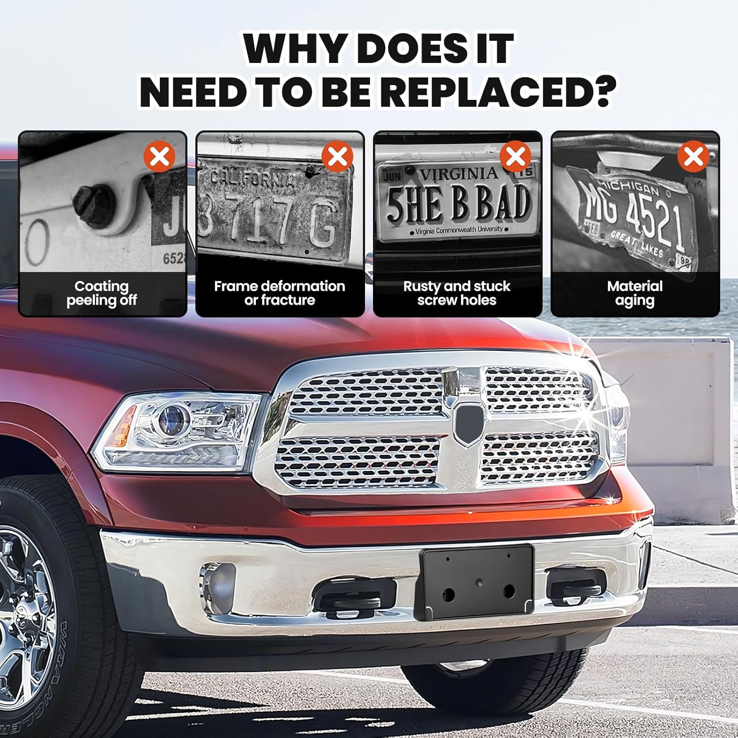 Front License Plate Bracket Fit for Select Model 2013 2014 2015 2016 2017 2018 Dodge RAM 1500, 2019 2020 RAM 1500 Classic License Plate Bracket Replacement 68141642AA Automotive Accessories - Image 5