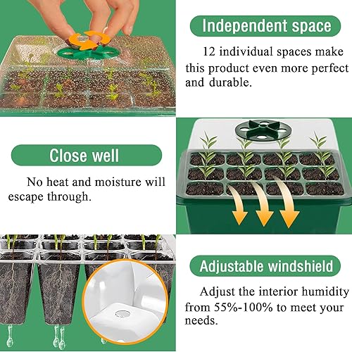 Miniatura 2 de Bandejas de inicio de semillas de 120 celdas con cúpula de humedad, paquete de 10 bandejas reutilizables para semillas de inicio, bandejas de
