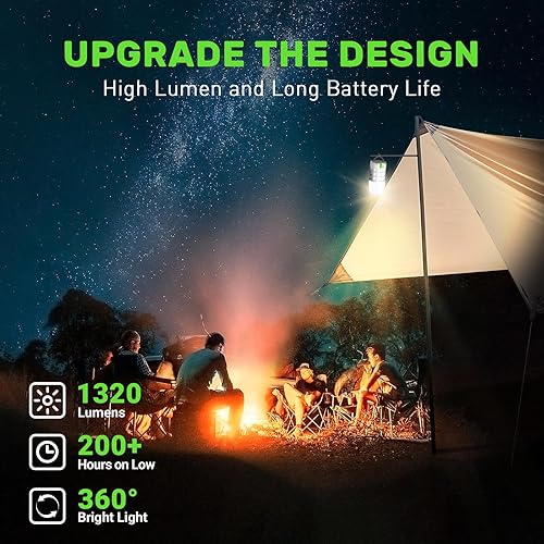 Miniatura 2 de Linterna de camping recargable de 8000 mAh, linterna de 1320 LM, luz de campamento portátil, 3 modos de luz y regulable continuo, luz de emergencia