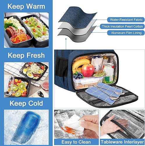 Miniatura 9 de MATEIN Mochila de 18 pulgadas para hombre, mochila de trabajo extra grande con compartimento para el almuerzo, bolsa térmica térmica resistente al