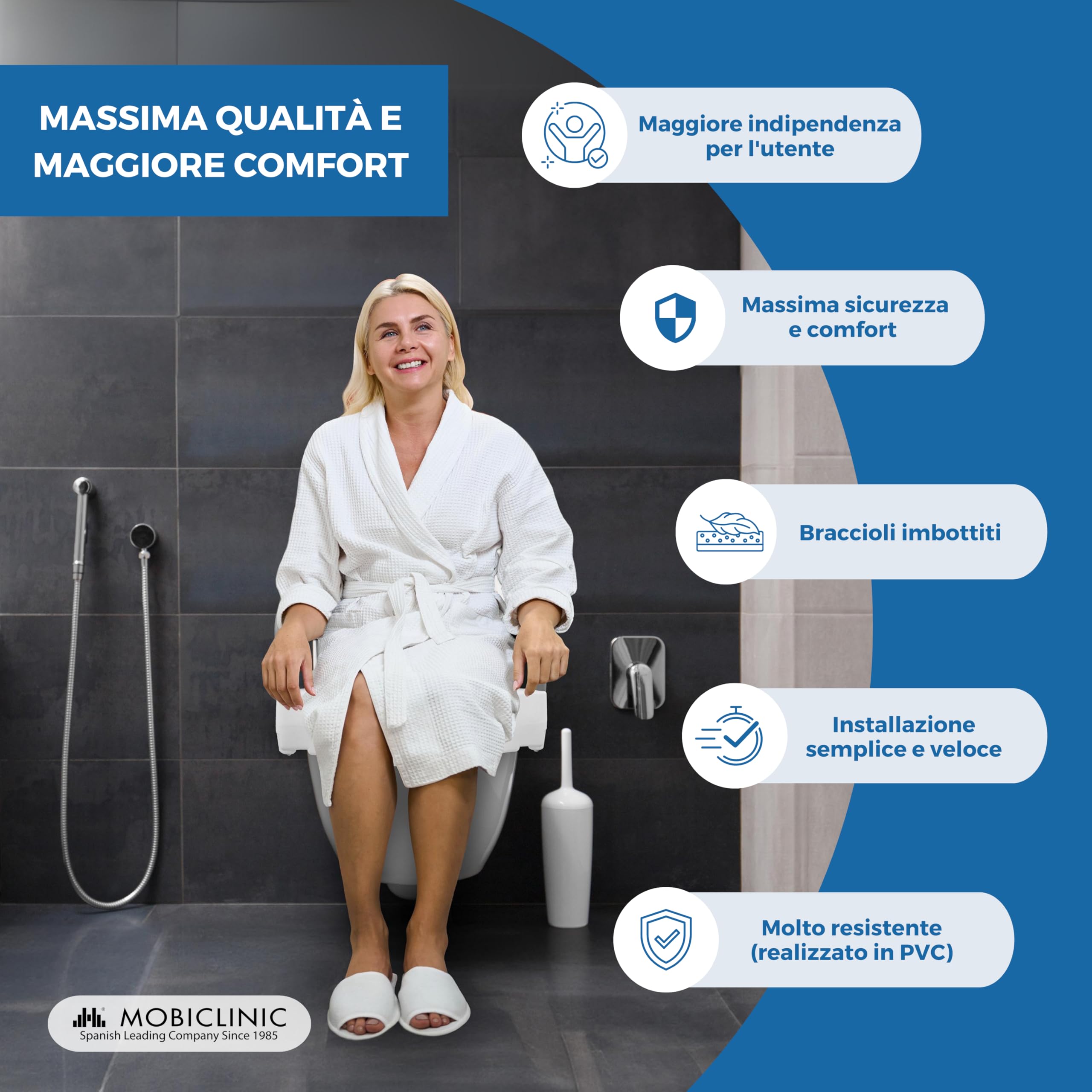 Mobiclinic, Rialzo per wc, Cibeles, Alza water anziani, Marchio europeo, Braccioli imbottiti, Con maniglie, Ausili il bagno, Disabili, Mobilità ridotta, Bidet, 10 cm