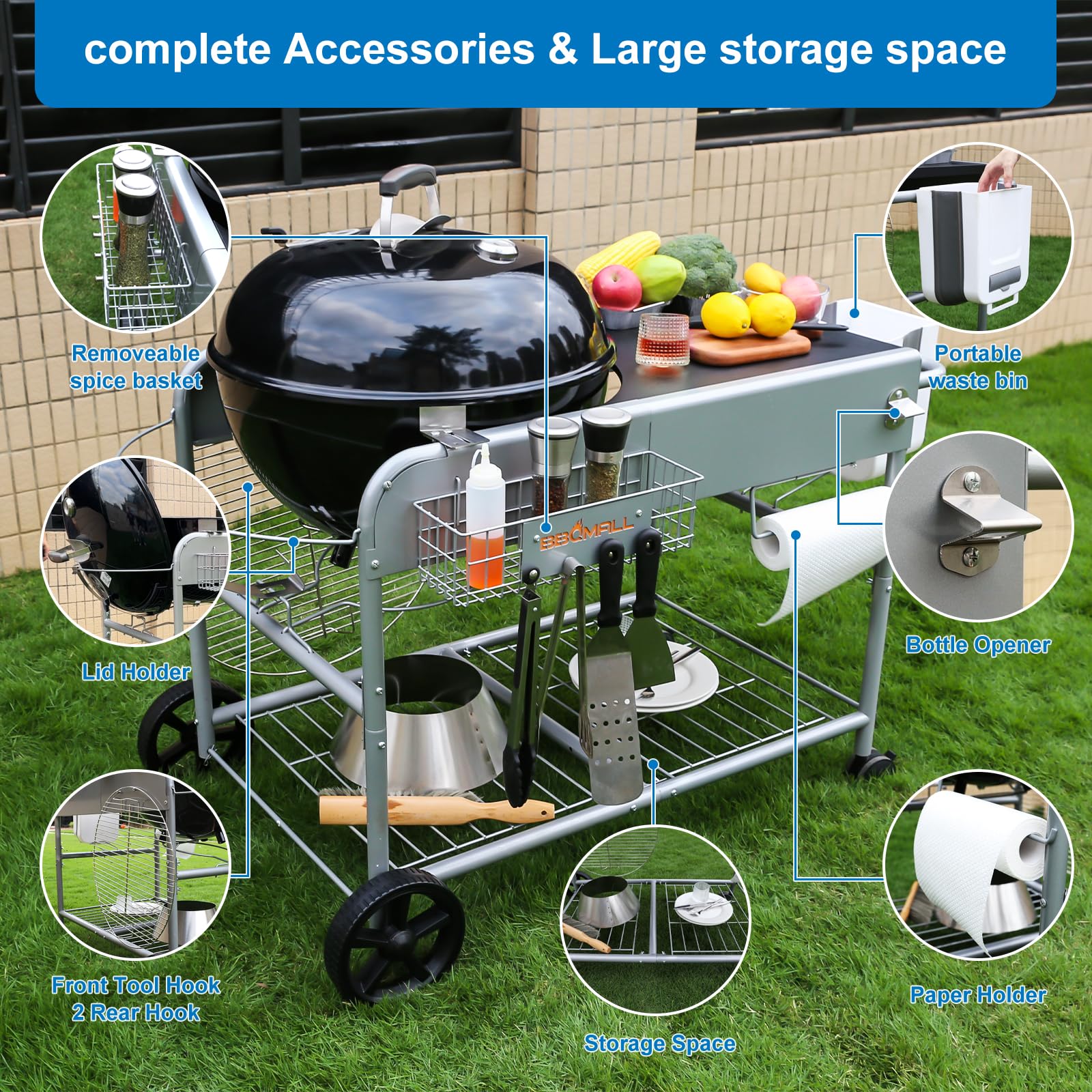 Weber Kettle Grill Stand Cart BBQMall Grill Table Stand Cart For