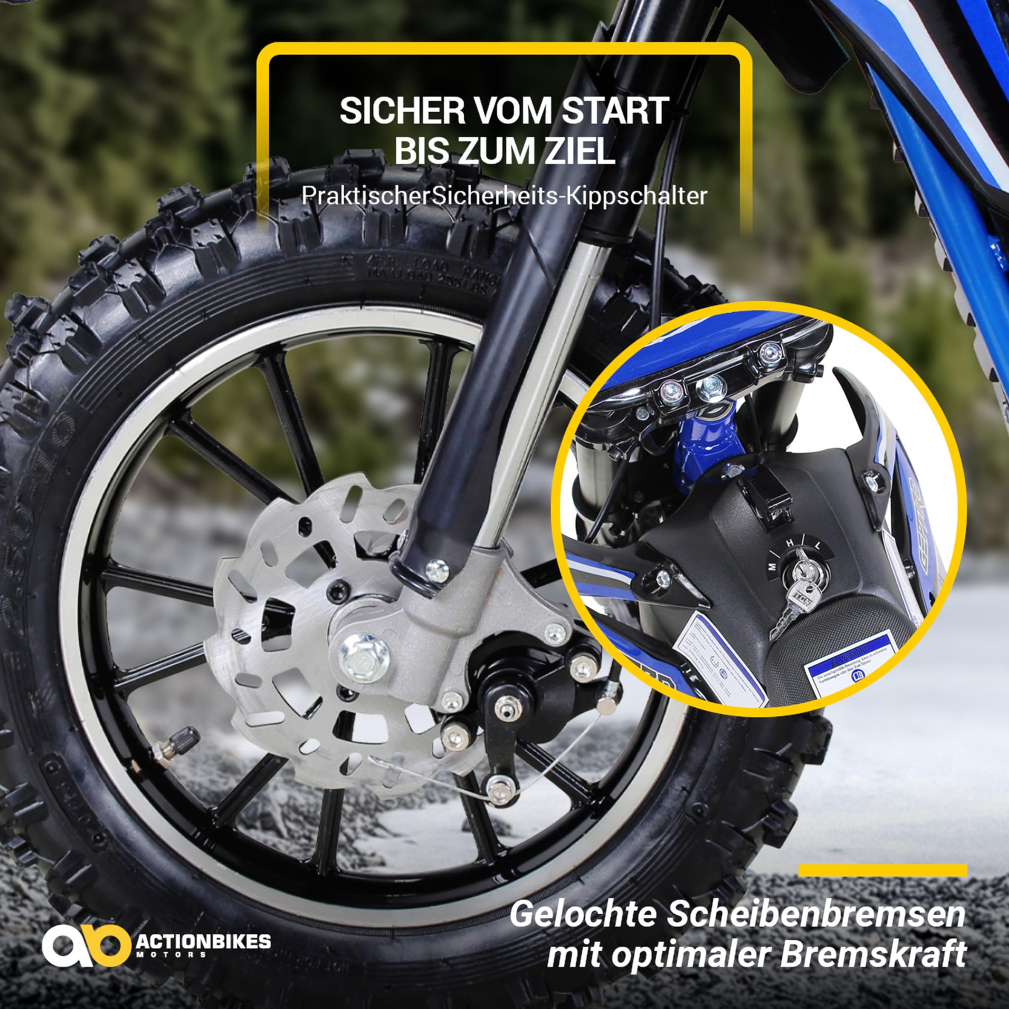 Actionbikes Motors Kinder Elektro Crossbike Gepard | 𝟱𝟬𝟬 Watt Motor bis 𝟐𝟒 km/h - Motorrad - Pocket Bike - Dirt Bike - Motocross - Pocketbike - Motorsport - Dirtbike - Enduro ab 8 Jahren (Blau)