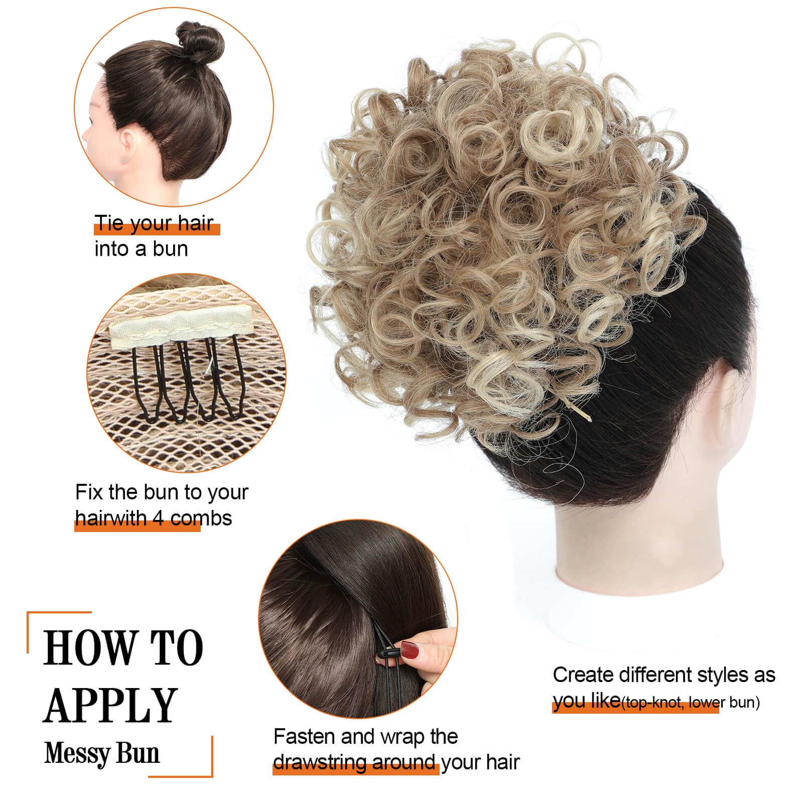 Flyroseing Elastic Drawstring Messy Bun Hair Piece, Short Curly Hair Bun Extensions - Image 3