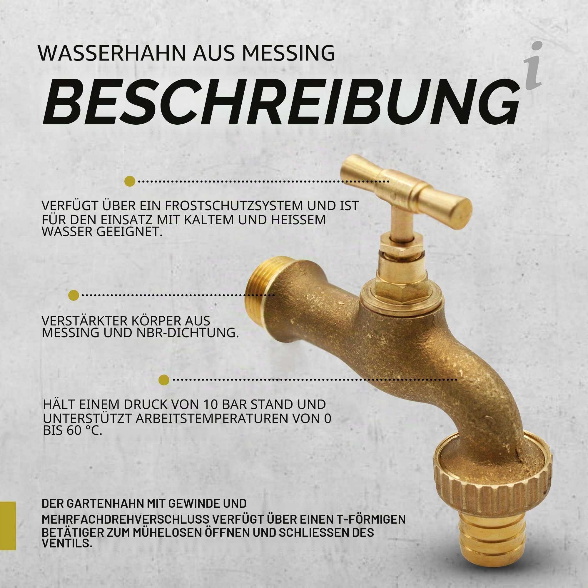 DOJA Barcelona | Messing-Gartenhahn mit Schlauchanschluss für den Außenbereich | 1/2" X 3/4", für Gartenwerkzeuge, Gartenmauer, Wassertank, automatischer Wasserzeitschalter, Wasserfilter