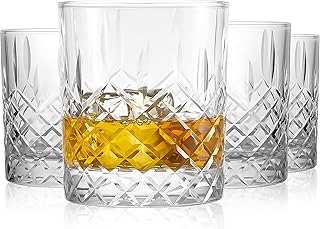 Premium Hand Cut Whiskey Glasses (13 OZ, Set of 4) - Handmade Double Old Fashioned Scotch Glasses - Gift for Bourbon Lover...