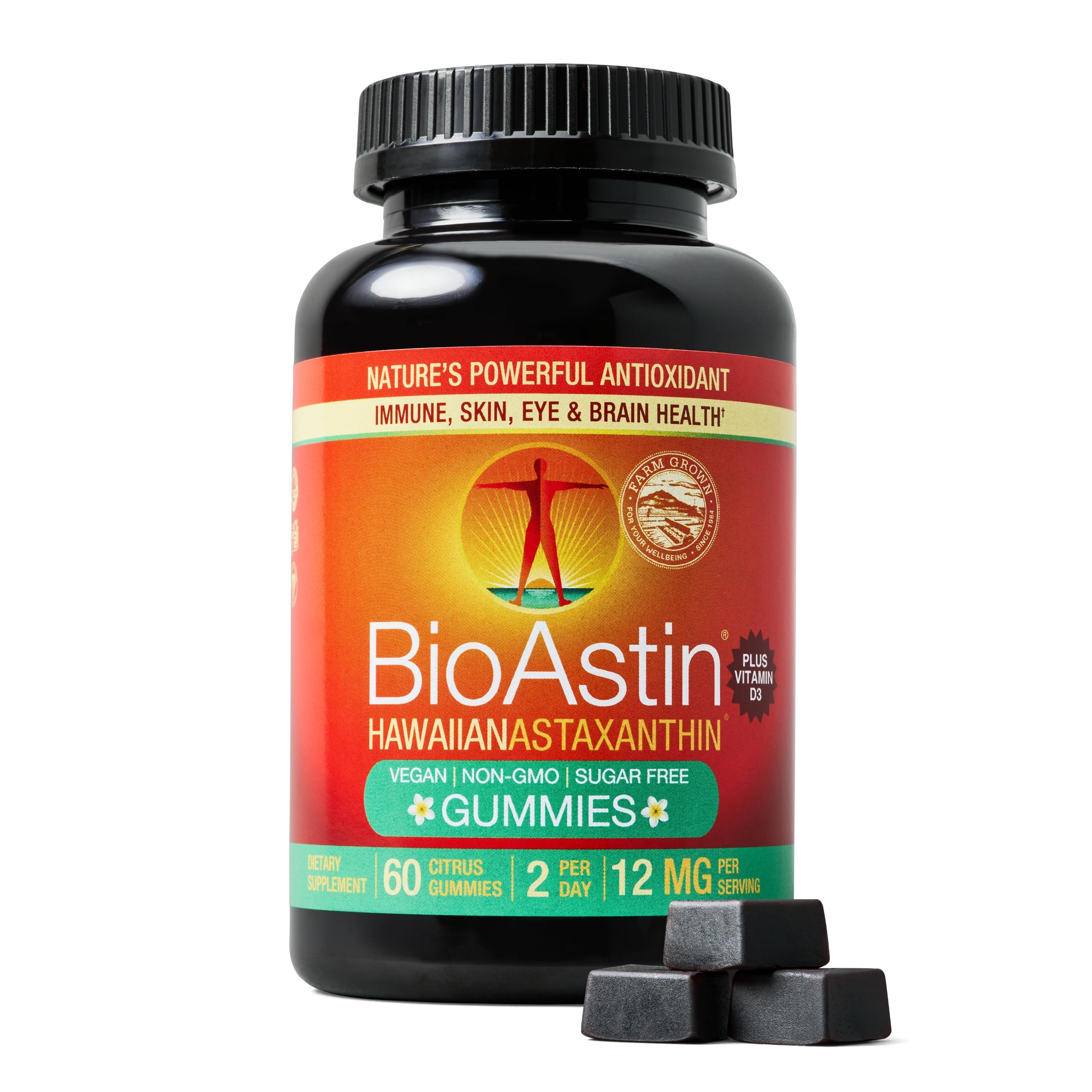 Nutrex Hawaii BioAstin Hawaiian Astaxanthin - 12mg, 60 Gummies - Farm-Direct Premium Antioxidant Supplement to Support Eye, Skin, Joint & Immune System Health - Non-GMO & Gluten-Free