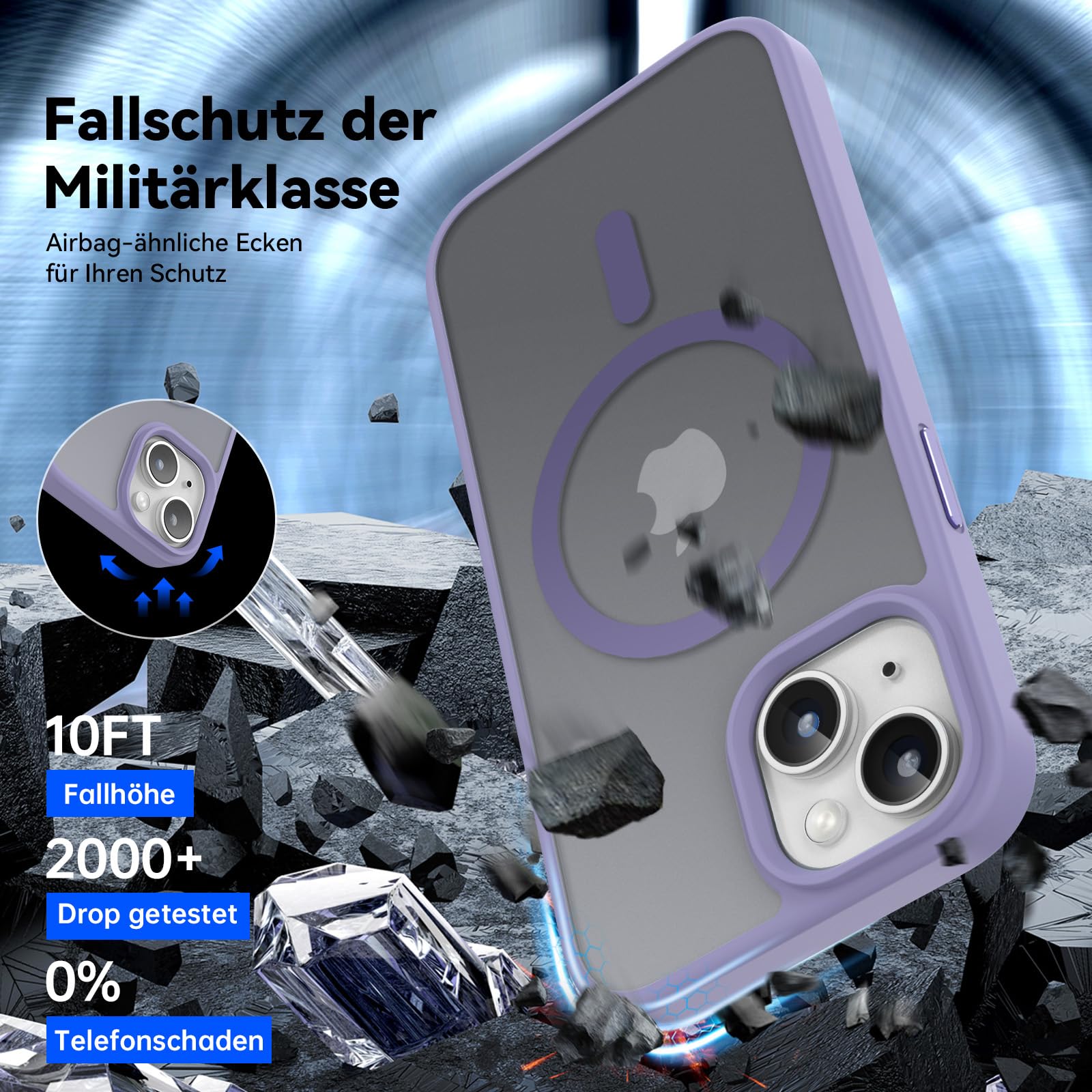 Natiiozie Magnetica Cover per iPhone 13/iPhone 14 Compatibile con MagSafe Custodia Traslucida Opaca Posteriore, Antiurto Anti-impronta Resistente ai Graffi Protettiva Case viola chiaro