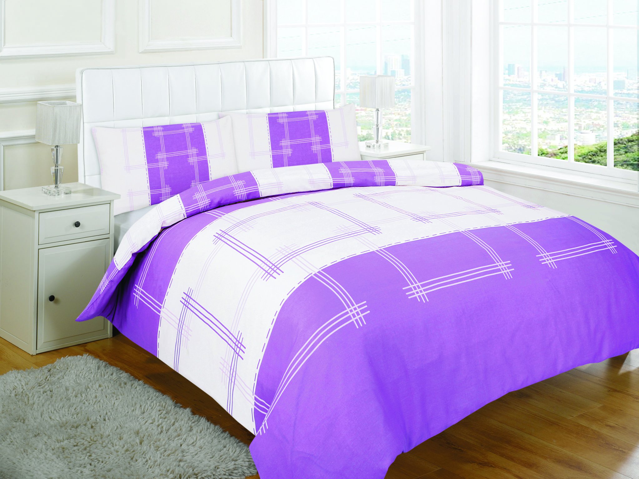 Excellent Hotel Quality Super King Size Campus Lilac Duvet Cover Set Bedding Set with pillowcases - Super King Size