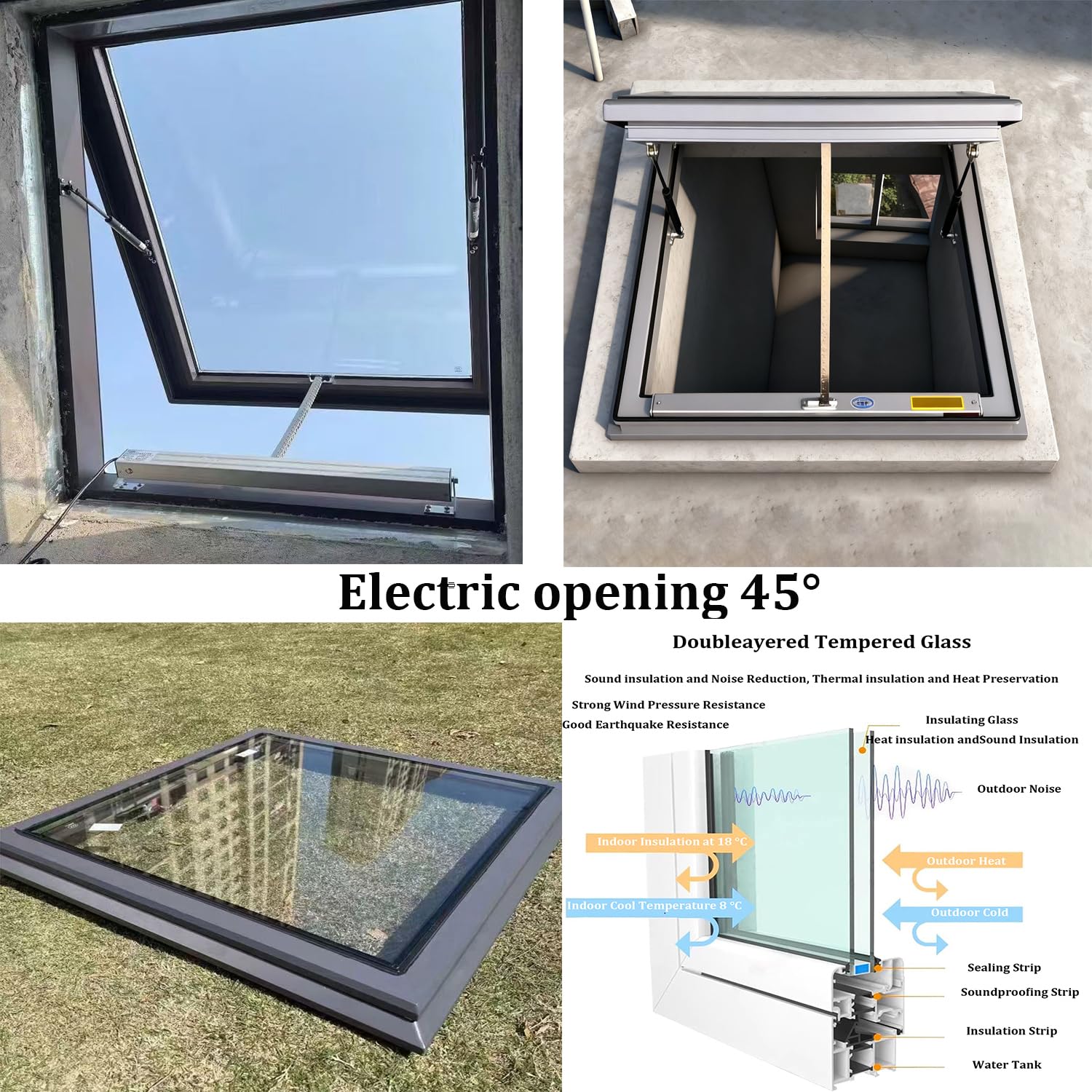 Ventana de techo eléctrica con protección solar y mosquitera para iluminación y ventilación