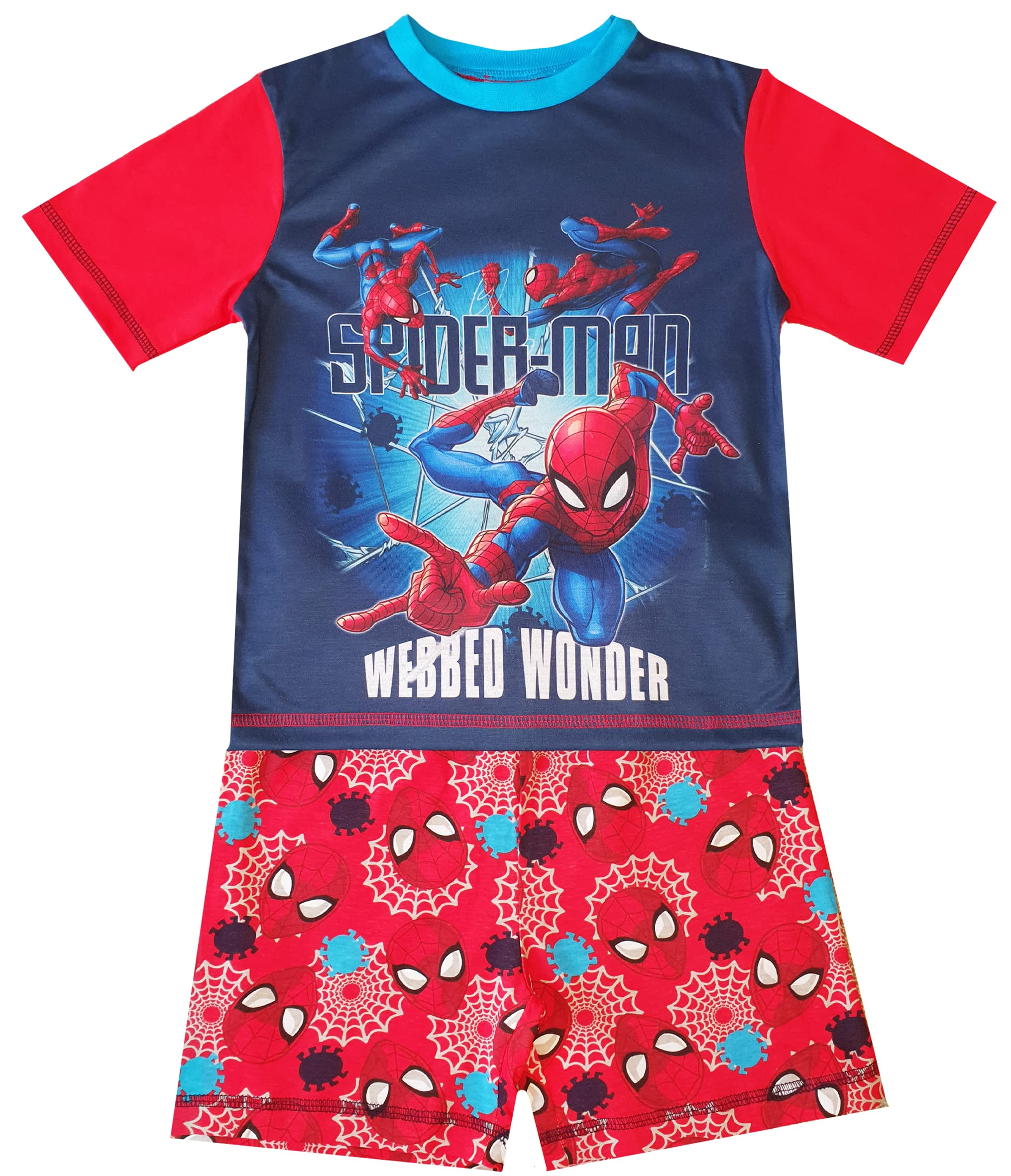 Kids Essentials Boys Spiderman Short Pyjamas Marvel Comics Character Nightwear (Spiderman Webbed - Shortie, 5-6 Yrs)
