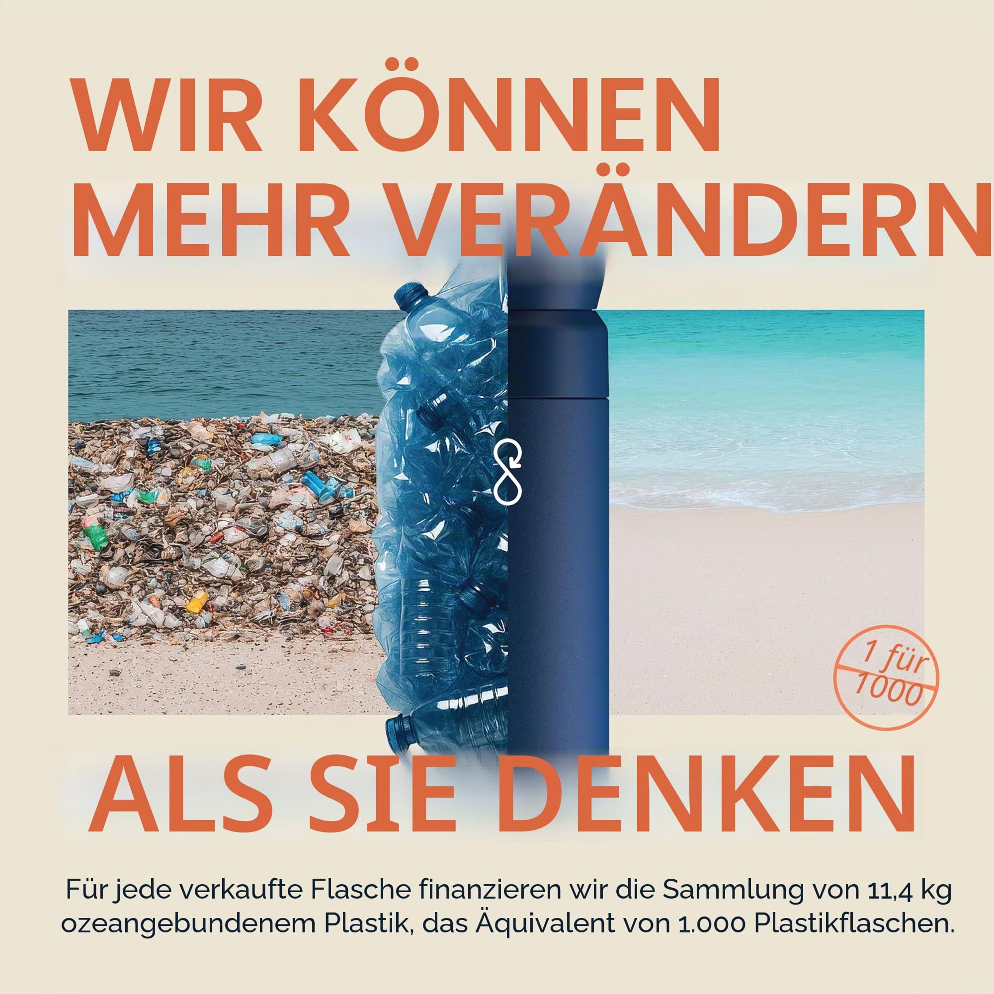 Ocean Bottle Brühflasche aus recyceltem Edelstahl, umweltfreundlich und wiederverwendbar, Steingrau, 350 ml