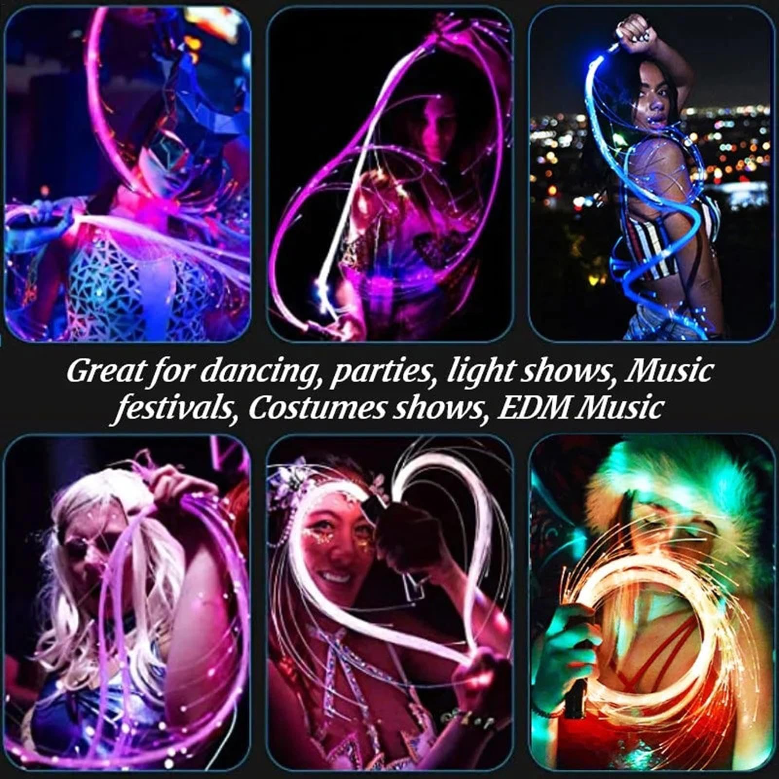 Frustino da ballo a LED con fibra ottica da 1,8 m, frusta in fibra ottica, 23 colori ultra luminosi, con luci a LED ottiche, frustino da ballo con design rotante a 360 gradi, antiscivolo, per feste e