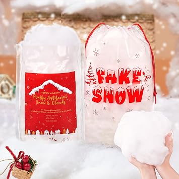 Fake Snow Decor 520g/18.3oz Fluffy Artificial Snow for DIY Mantle Table Village Nativity Displays,Soft Cotton Fake Snow Clouds for Christmas New Year Wedding Birthday Christmas in July Decorations