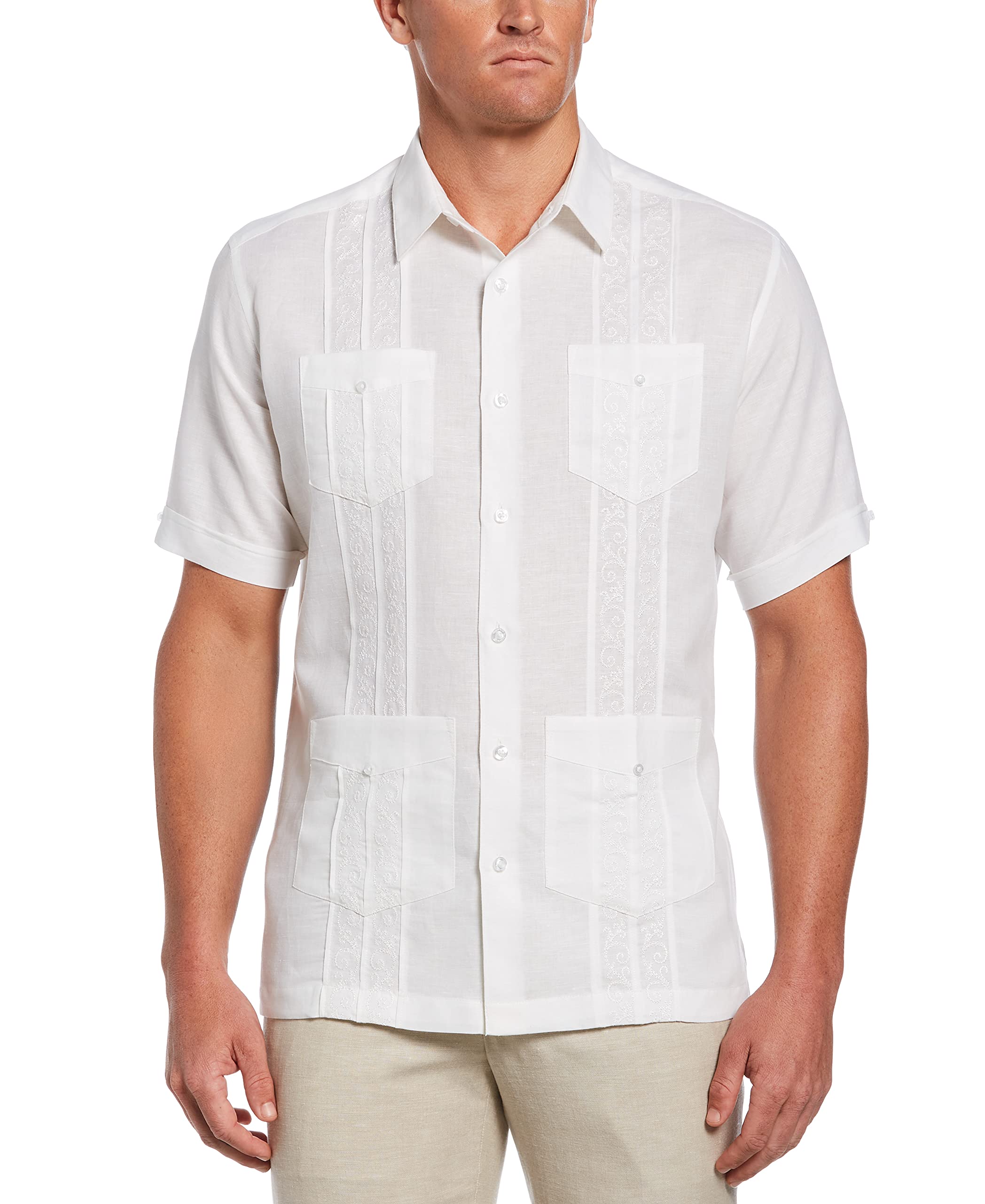 CubaveraMen's Short Sleeve Embroidered Guayabera Shirt