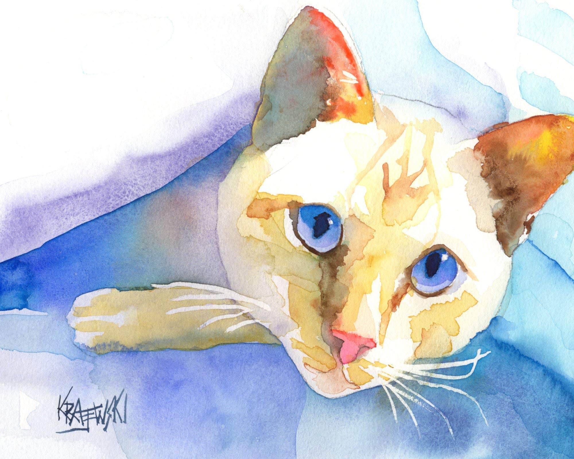 Siamese Cat Art Print | Siamese Cat Gifts | From Original Watercolor Painting by Ron Krajewski | Hand Signed in 8x10” and 11x14” Sizes