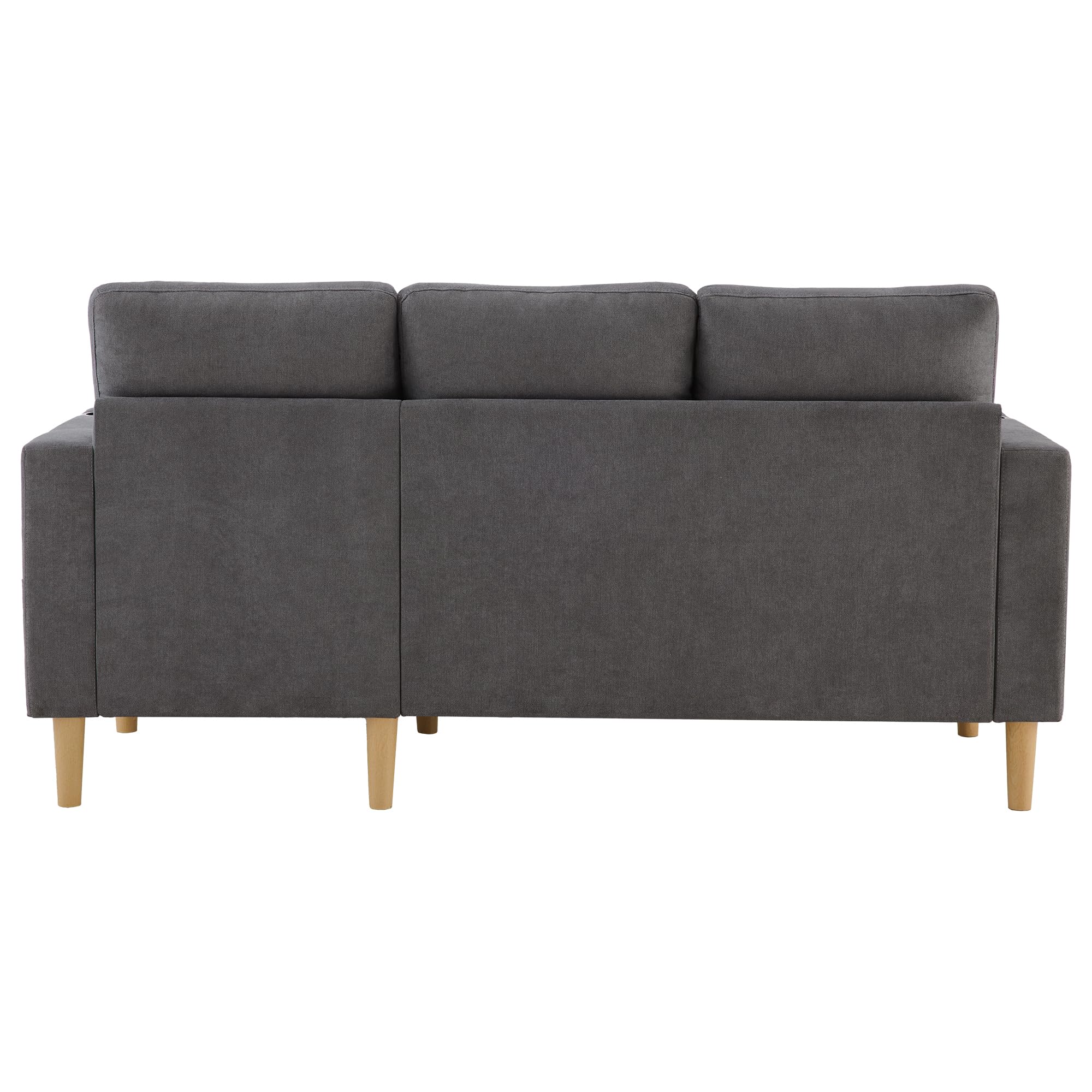Divano Moderno a Forma di L, a 3 Posti, con Chaiselongue, Portabevande, Spazio per Riporre, Include 2 Cuscini, per Soggiorno, Ufficio, Appartamento (Grigio Scuro)